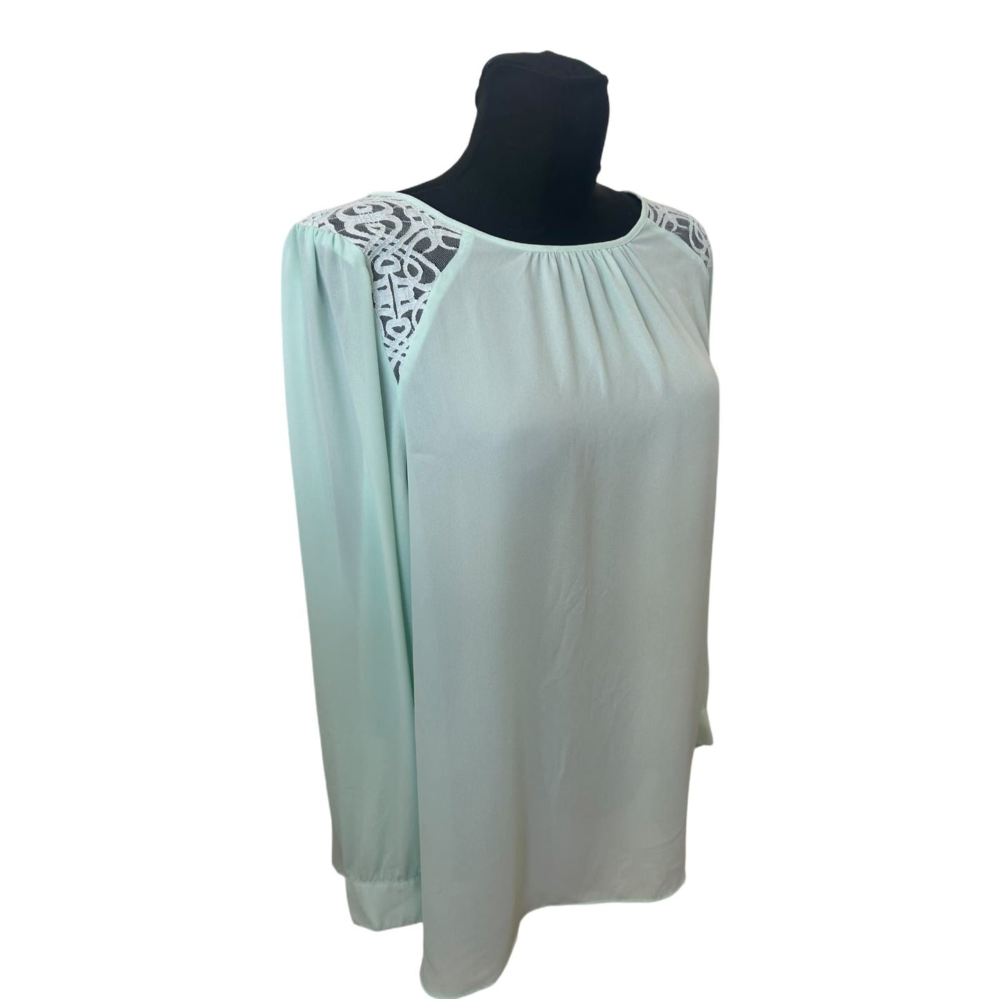 H&M Bluse Damen Gr 50 Mint Transparent Spitze Elegant Langarm