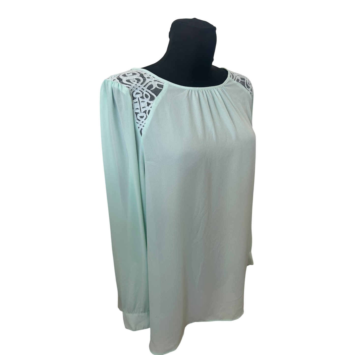 H&M Bluse Damen Gr 50 Mint Transparent Spitze Elegant Langarm