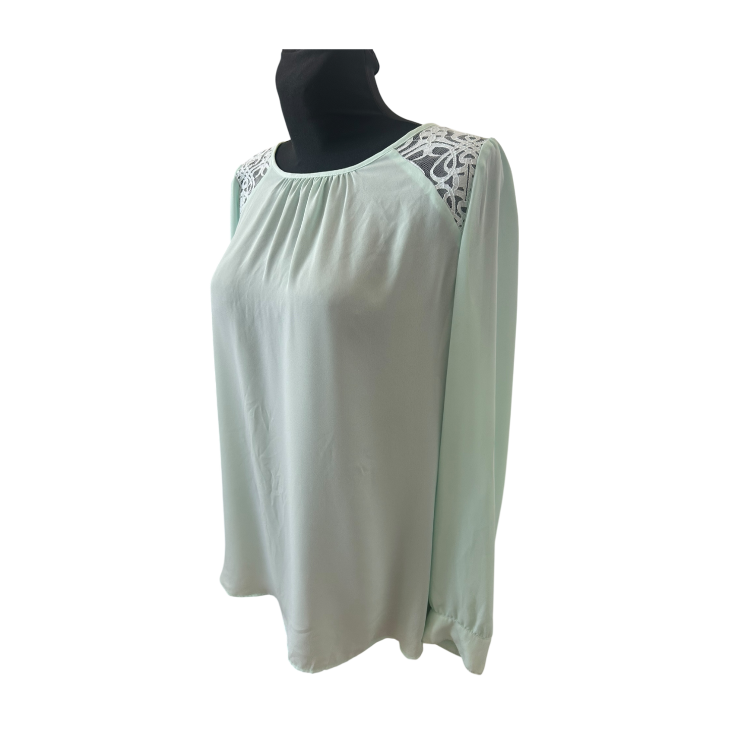 H&M Bluse Damen Gr 50 Mint Transparent Spitze Elegant Langarm