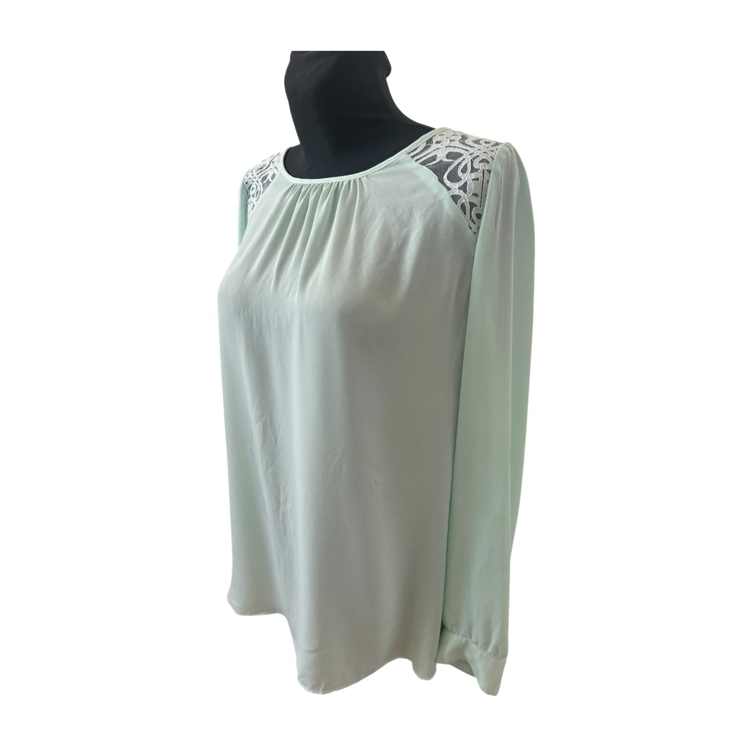 H&M Bluse Damen Gr 50 Mint Transparent Spitze Elegant Langarm