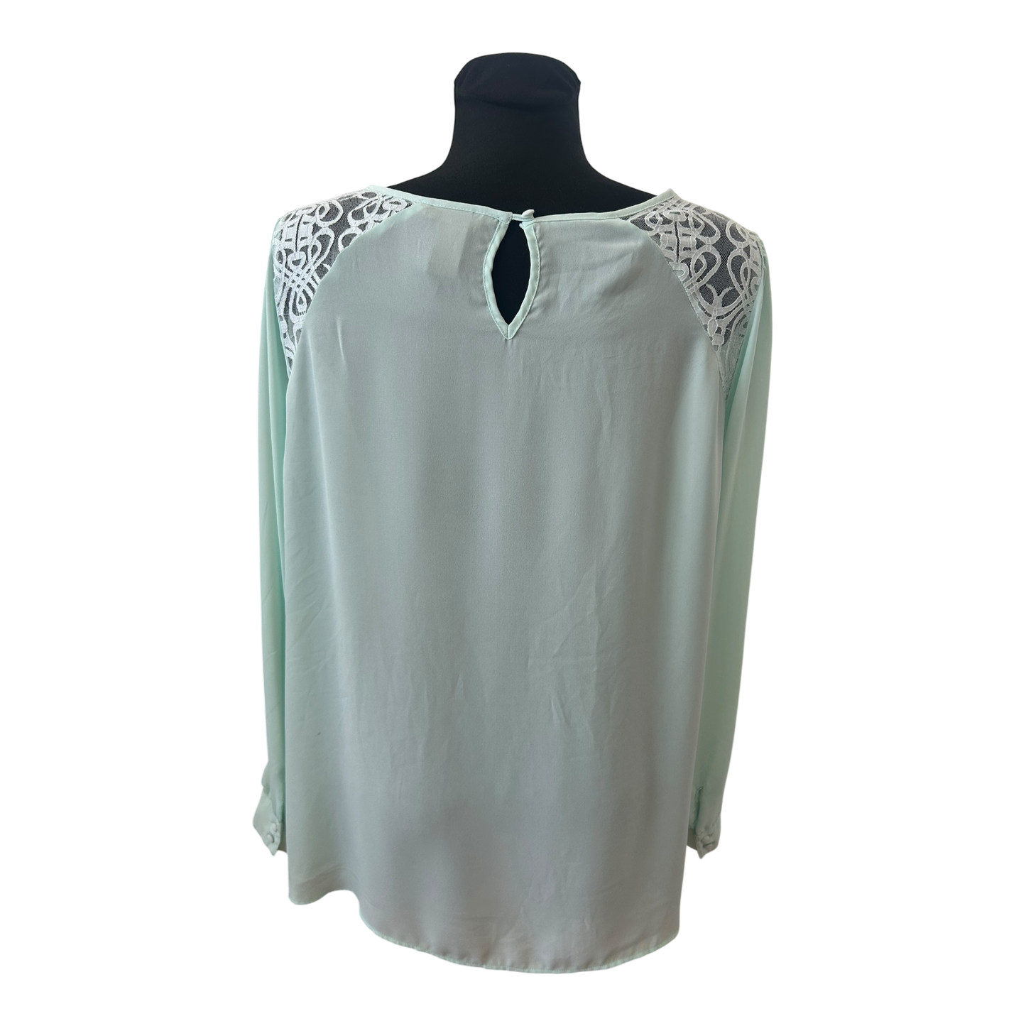 H&M Bluse Damen Gr 50 Mint Transparent Spitze Elegant Langarm