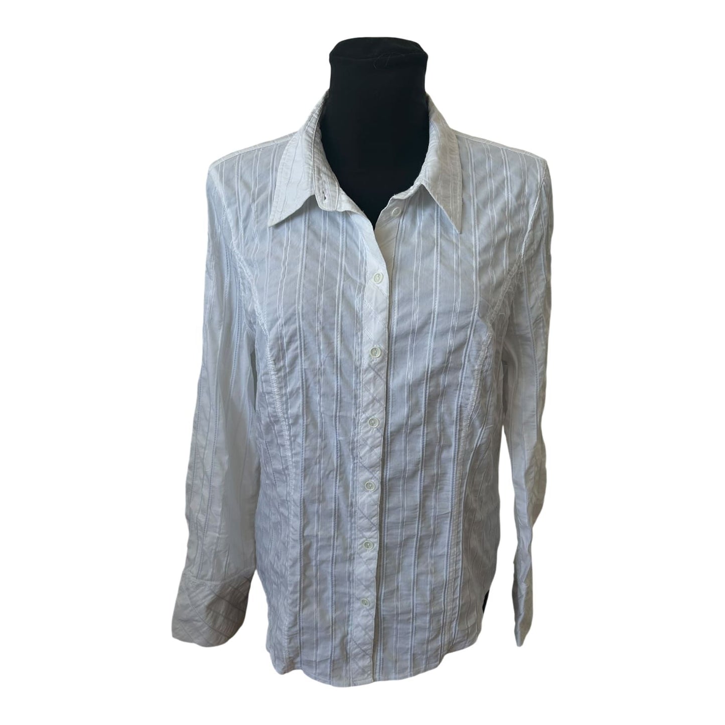 Bonita Bluse Damen Gr L Weiß Crashoptik Streifen Elastisch Baumwolle