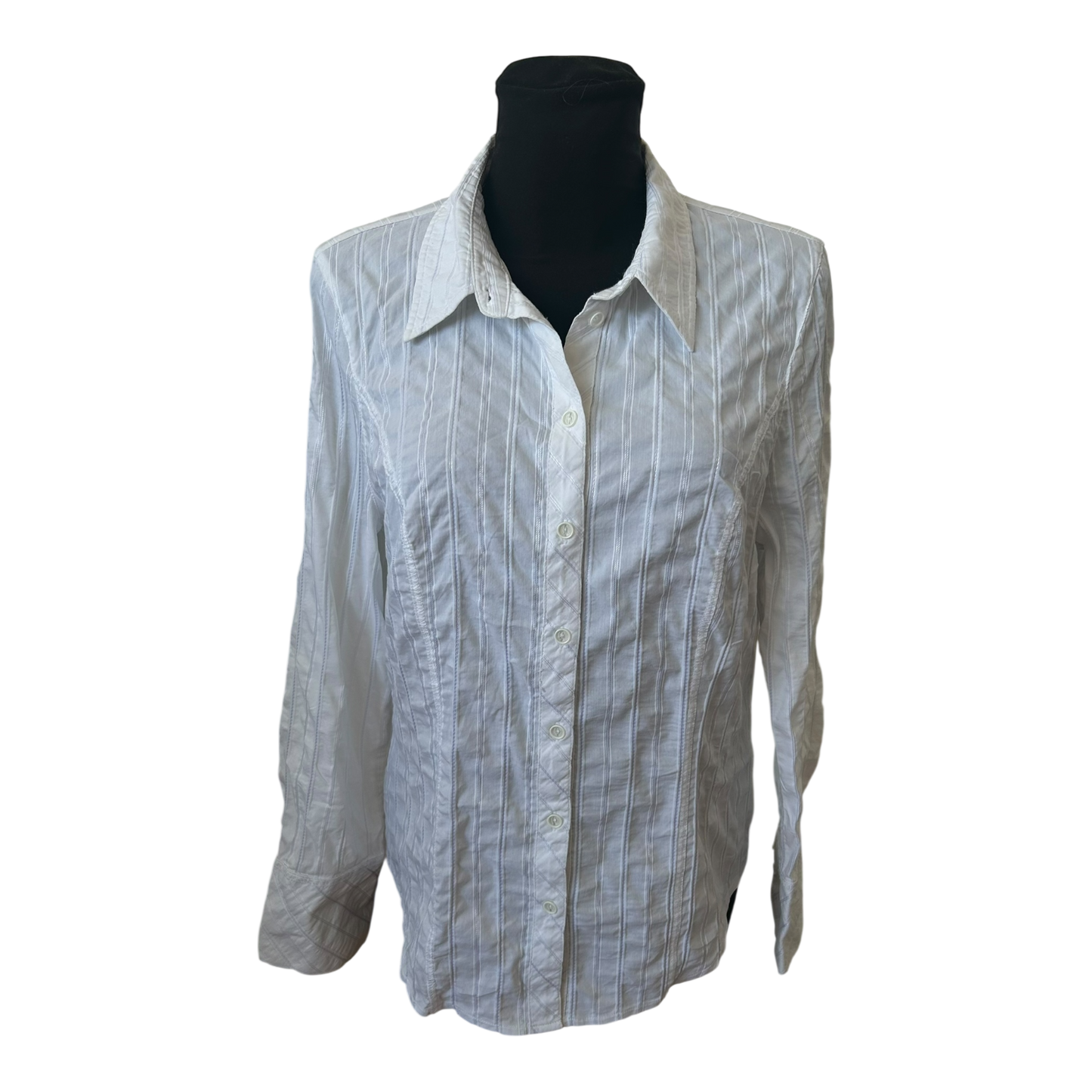 Bonita Bluse Damen Gr L Weiß Crashoptik Streifen Elastisch Baumwolle