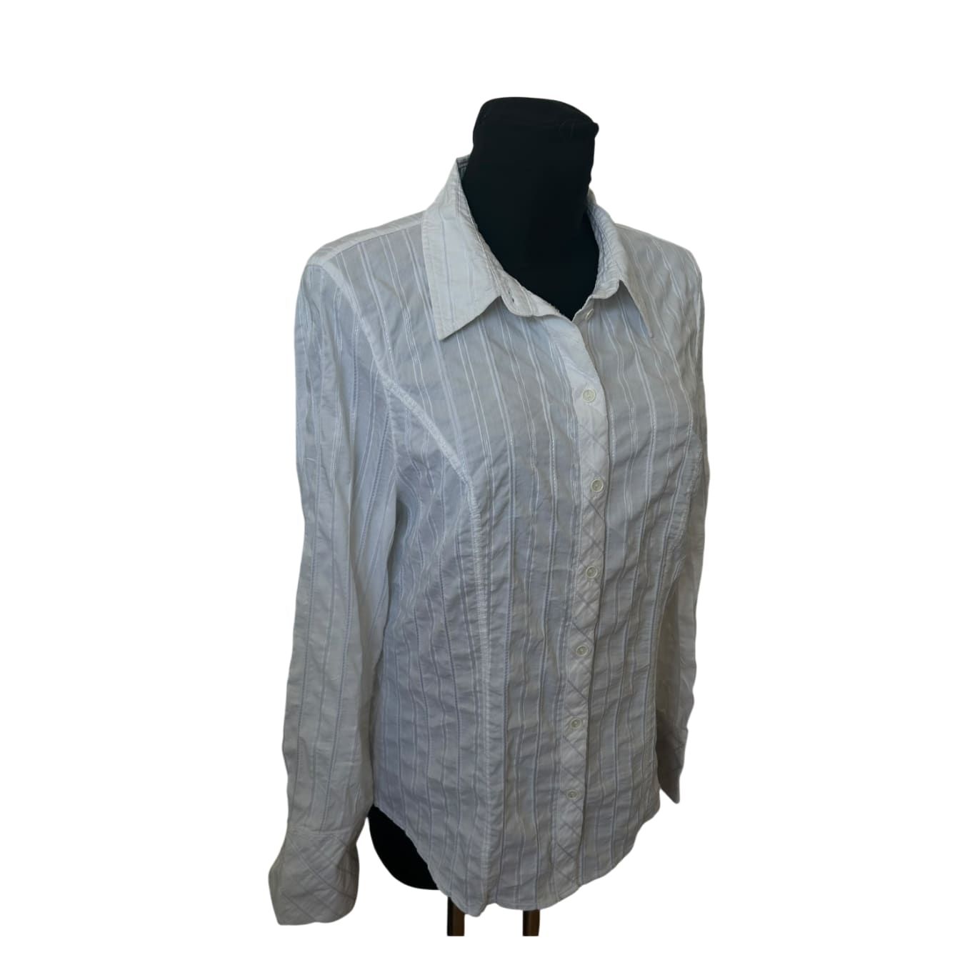 Bonita Bluse Damen Gr L Weiß Crashoptik Streifen Elastisch Baumwolle