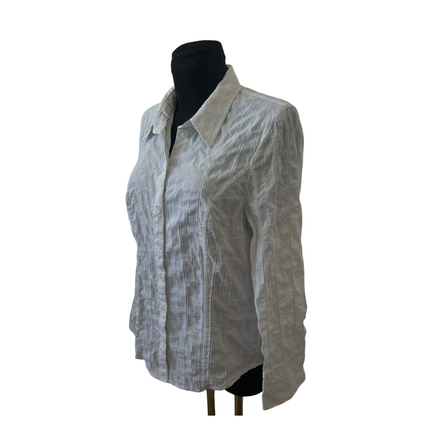 Bonita Bluse Damen Gr L Weiß Crashoptik Streifen Elastisch Baumwolle