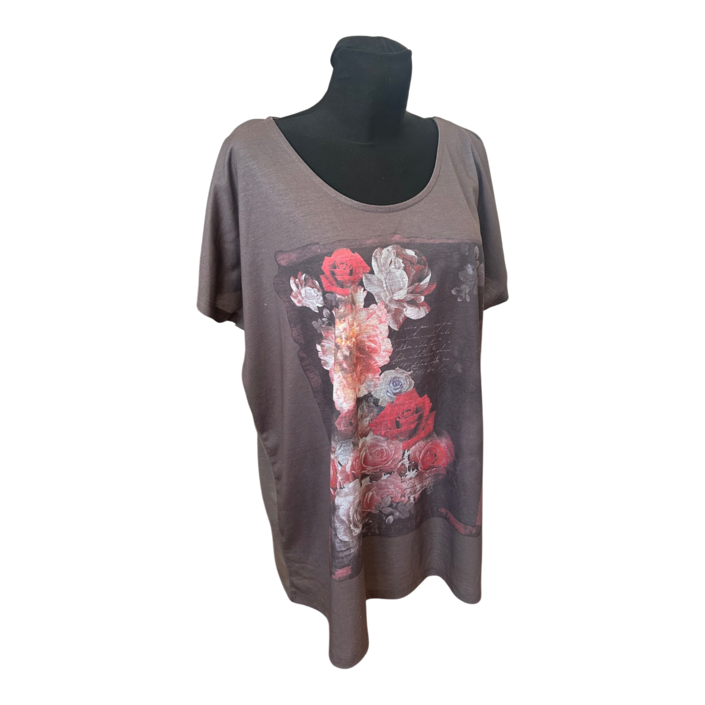 Damen Shirt Gr 50 Braun Oversize Blumen Print Sommer Weit Geschnitten