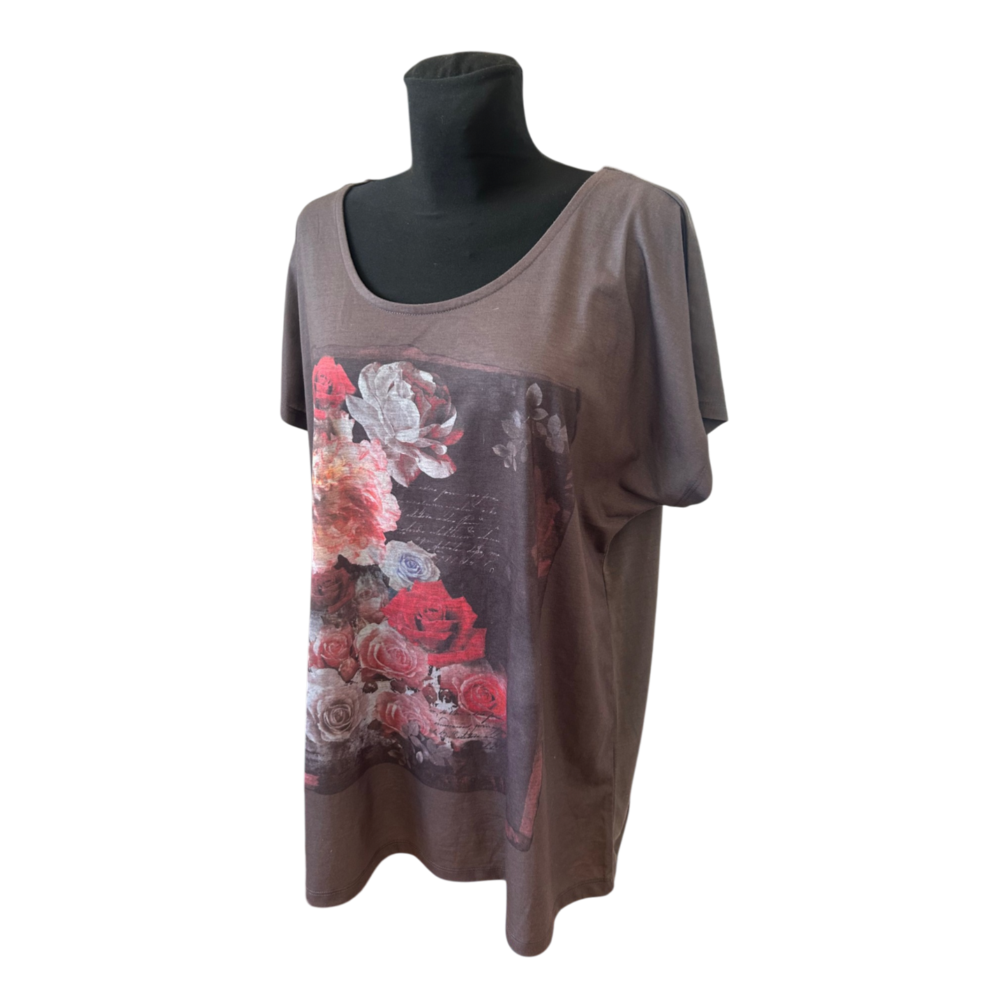 Damen Shirt Gr 50 Braun Oversize Blumen Print Sommer Weit Geschnitten
