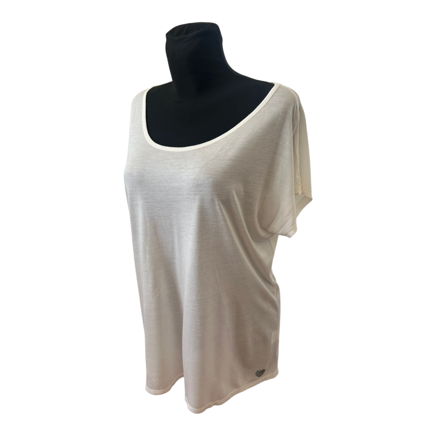 Herzensangelegenheit Shirt Damen Gr 44 Weiß Modal Pailletten Herz Logo