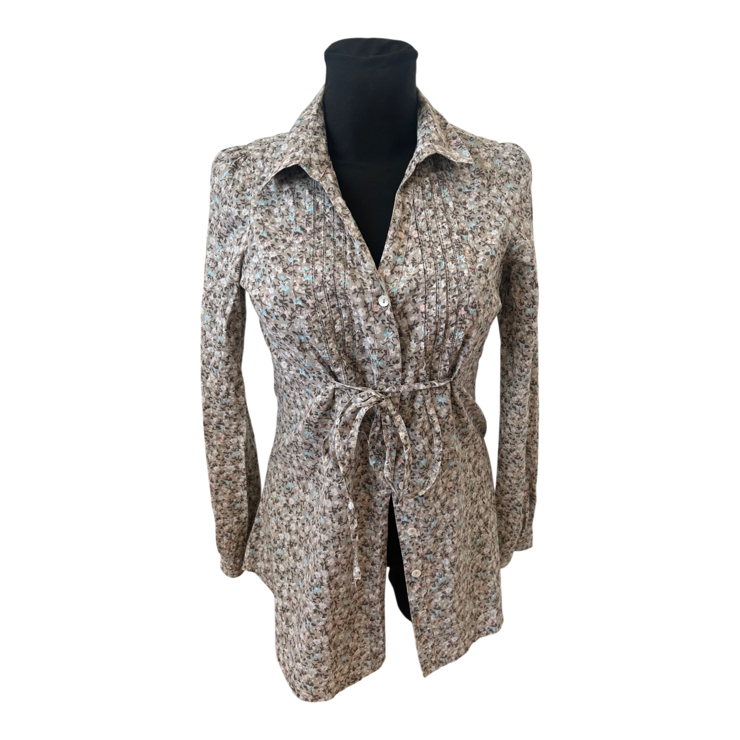 Orsay Bluse Damen Gr 36 Braun Floral Taillenband Baumwolle Langarm