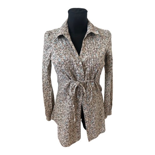 Orsay Bluse Damen Gr 36 Braun Floral Taillenband Baumwolle Langarm