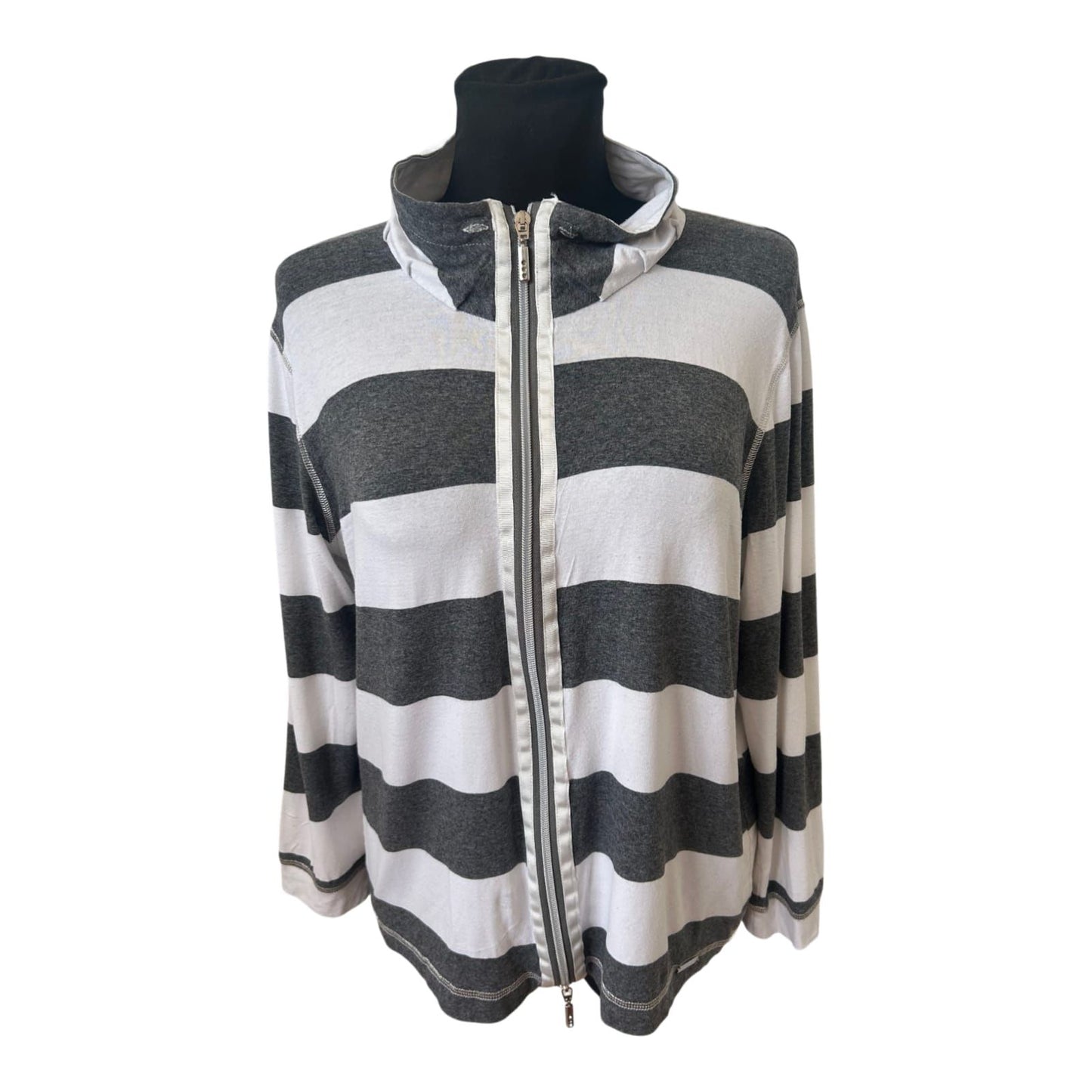 Fürstenberg Sports Sweatjacke Damen Gr 42 Grau Weiss Streifen