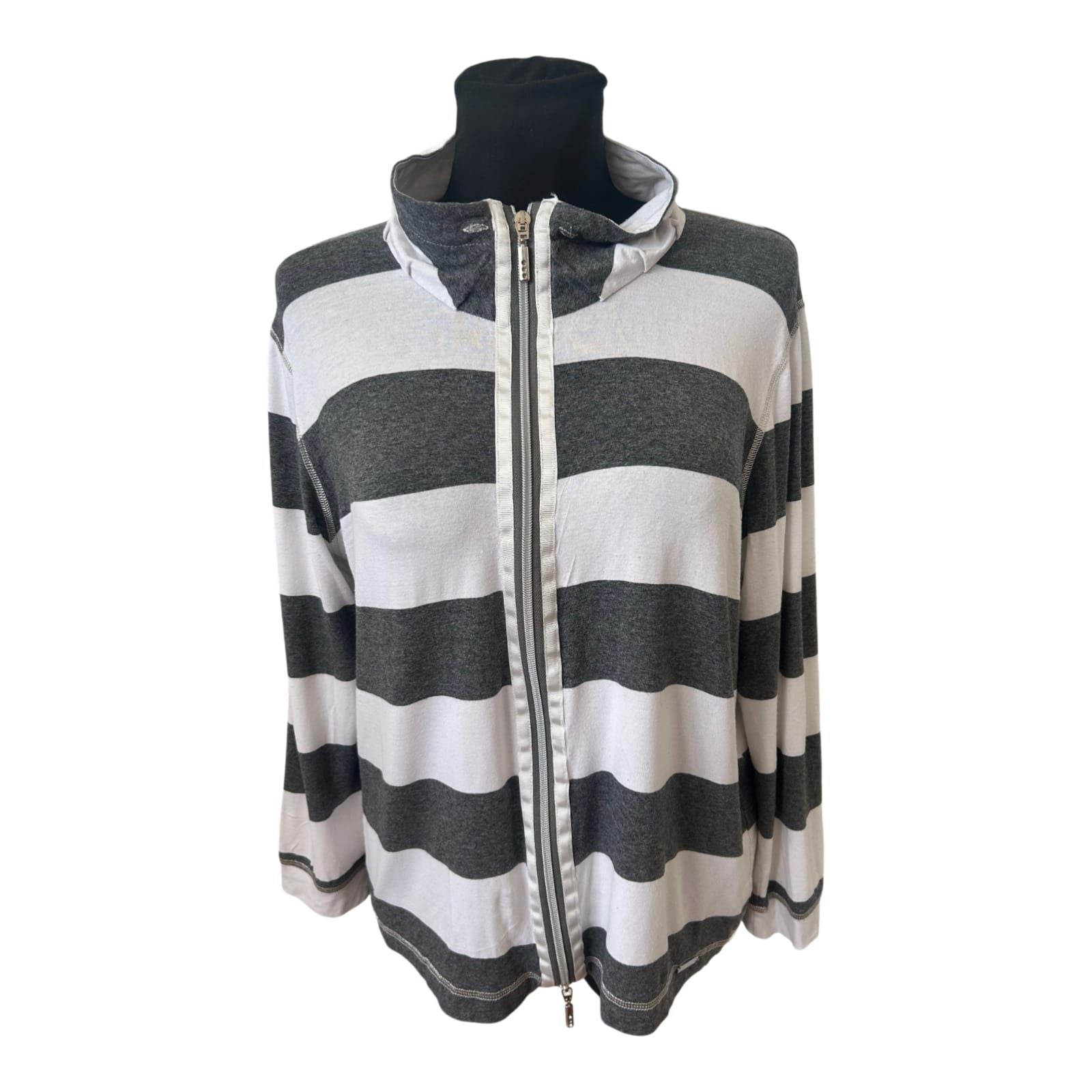 Fürstenberg Sports Sweatjacke Damen Gr 42 Grau Weiss Streifen