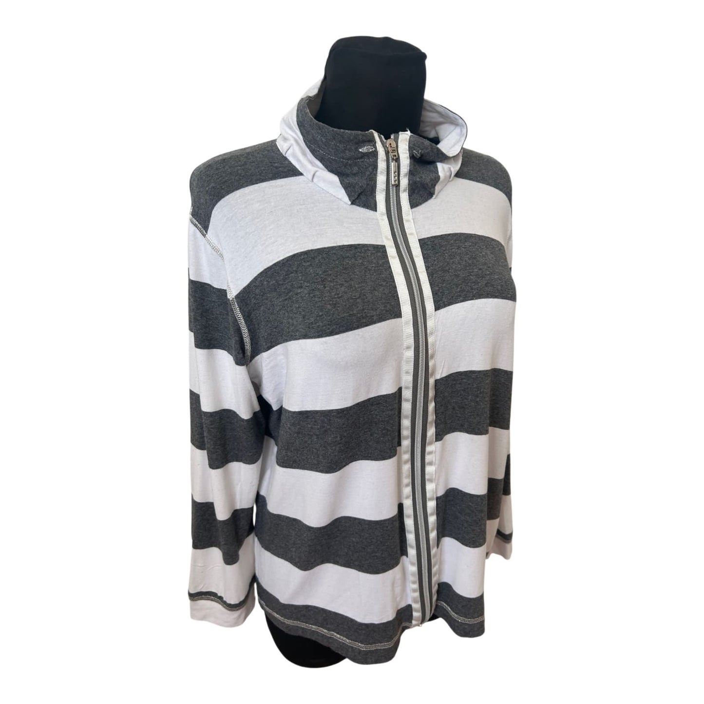 Fürstenberg Sports Sweatjacke Damen Gr 42 Grau Weiss Streifen