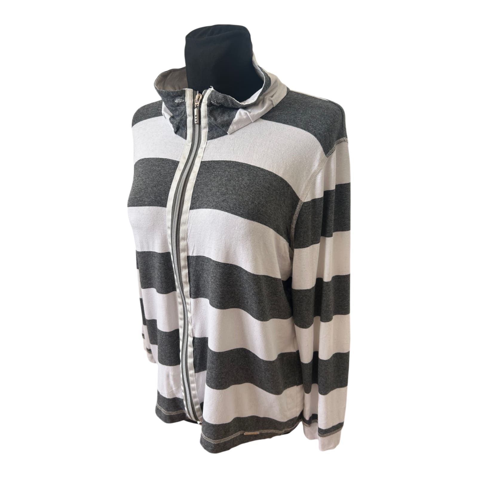 Fürstenberg Sports Sweatjacke Damen Gr 42 Grau Weiss Streifen