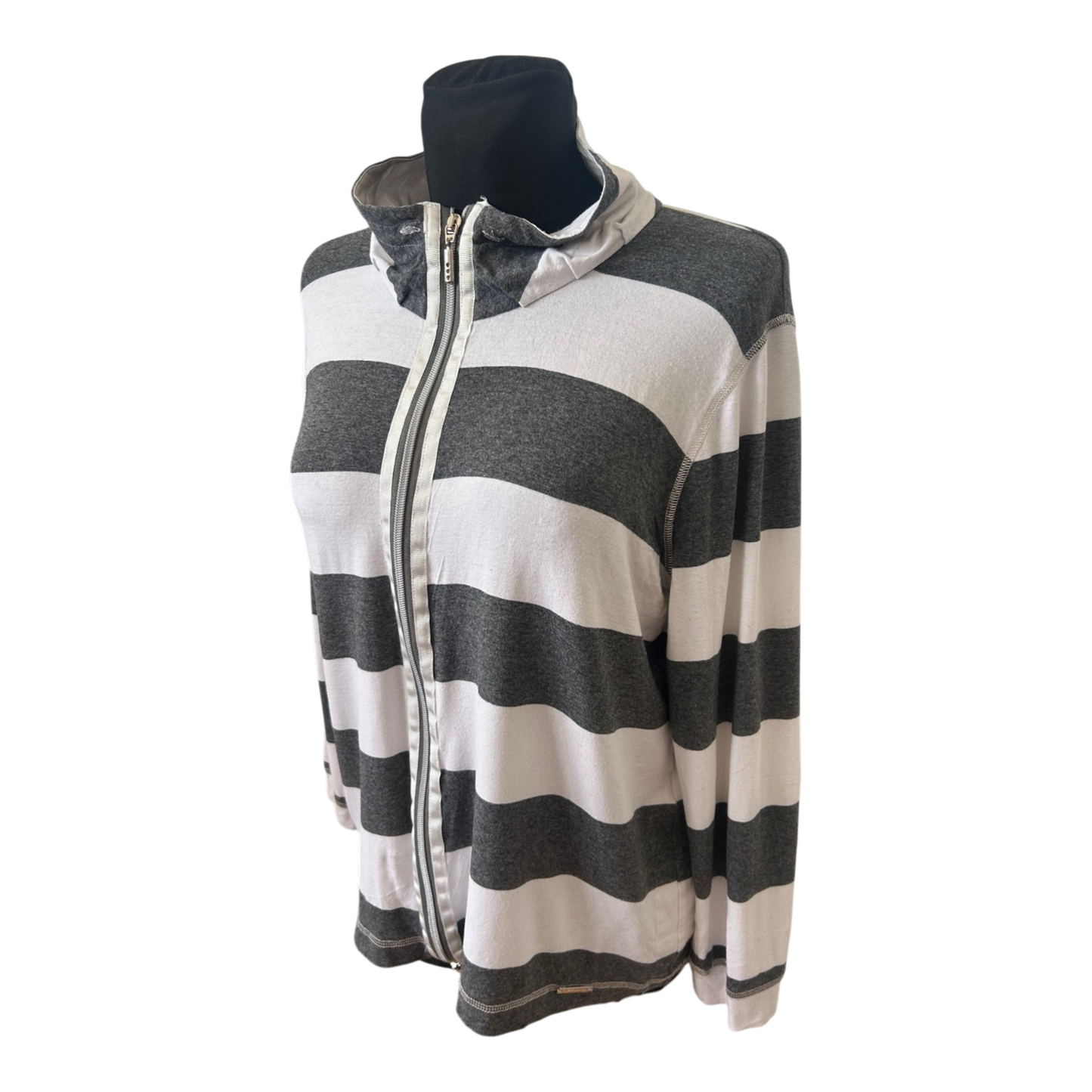 Fürstenberg Sports Sweatjacke Damen Gr 42 Grau Weiss Streifen