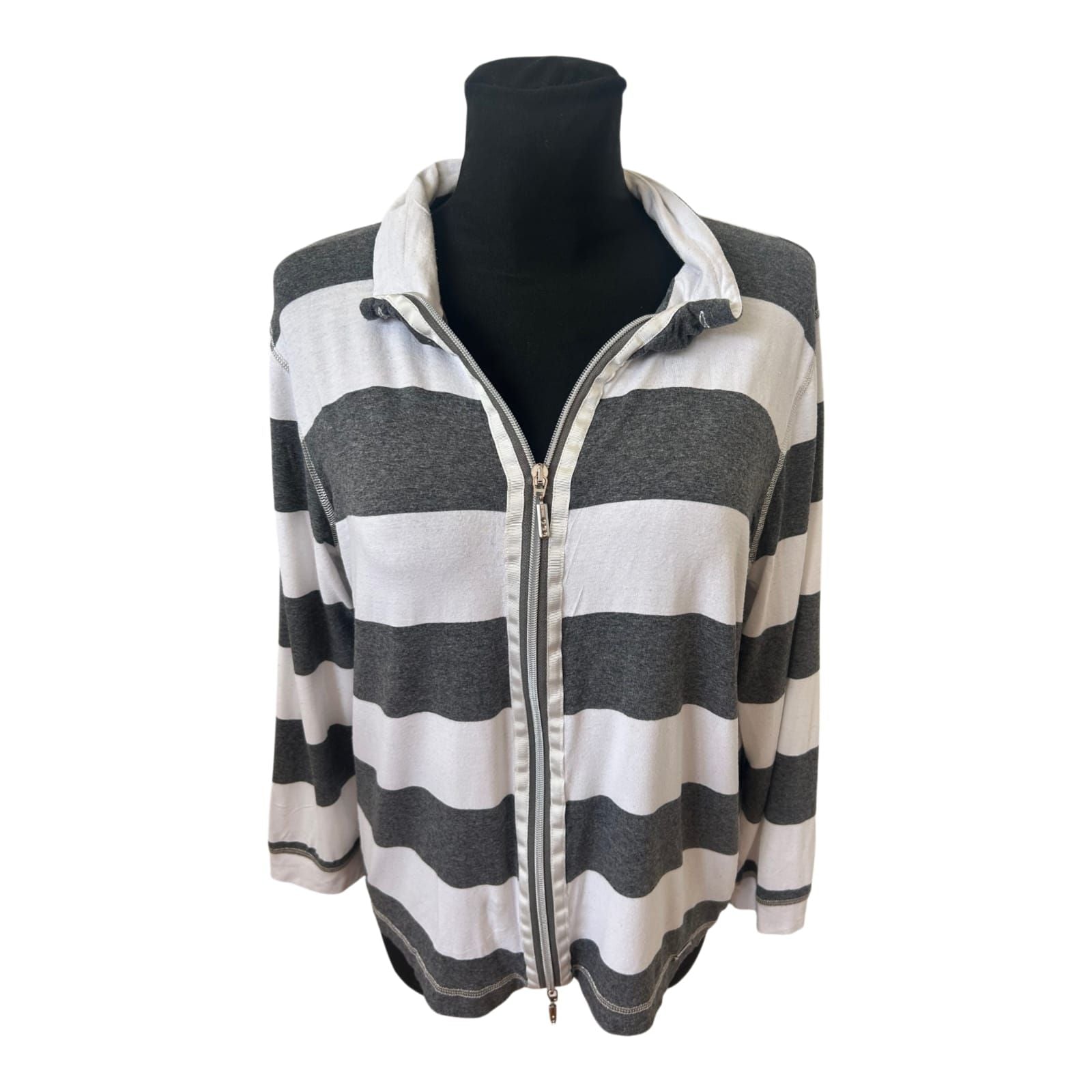 Fürstenberg Sports Sweatjacke Damen Gr 42 Grau Weiss Streifen