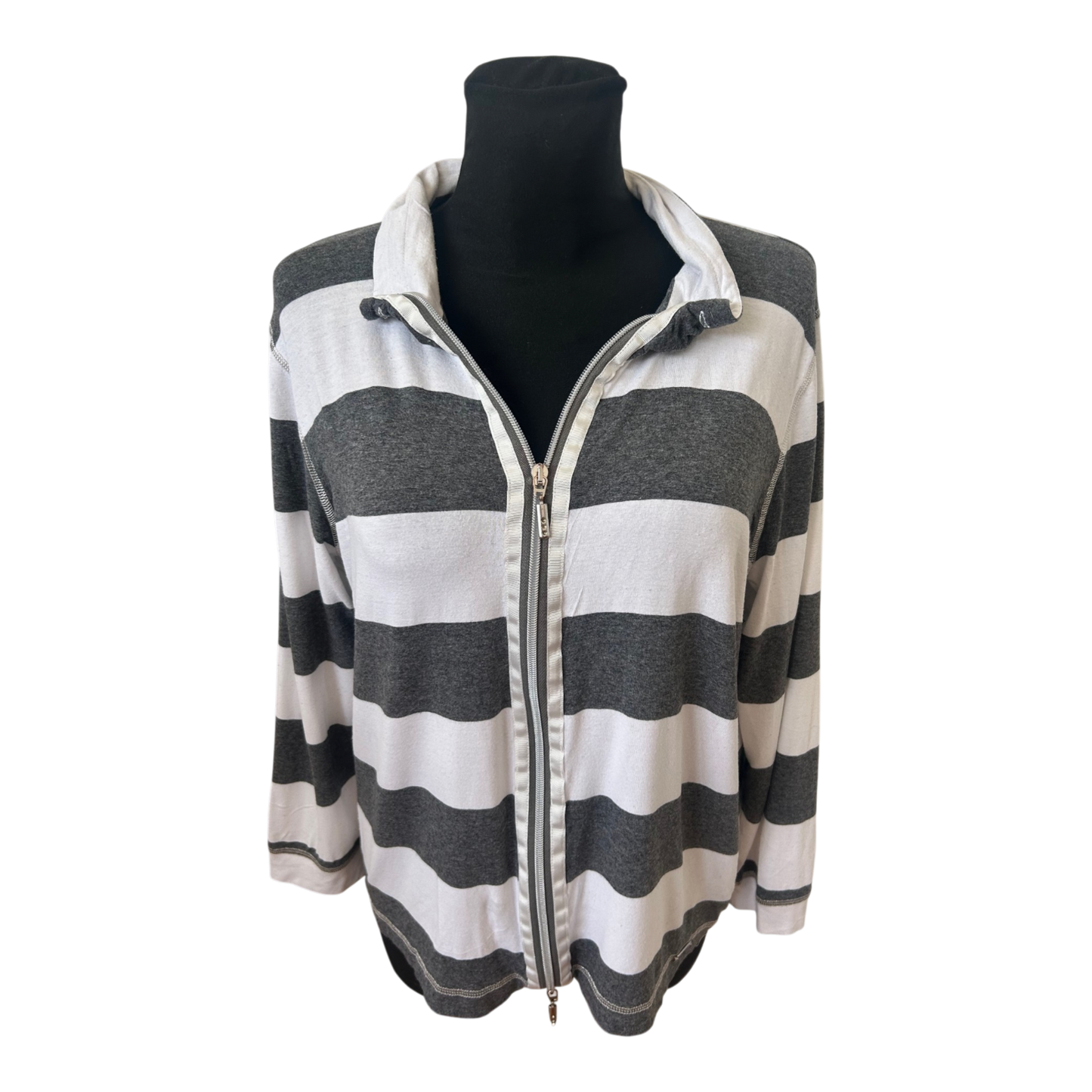 Fürstenberg Sports Sweatjacke Damen Gr 42 Grau Weiss Streifen