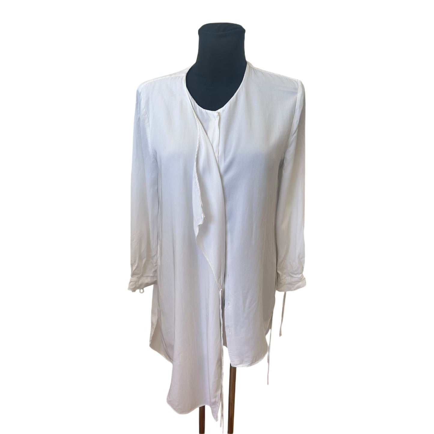 Mango Bluse Damen Wickelbluse Gr L Weiß Sommer Viskose Lyocell Elegant