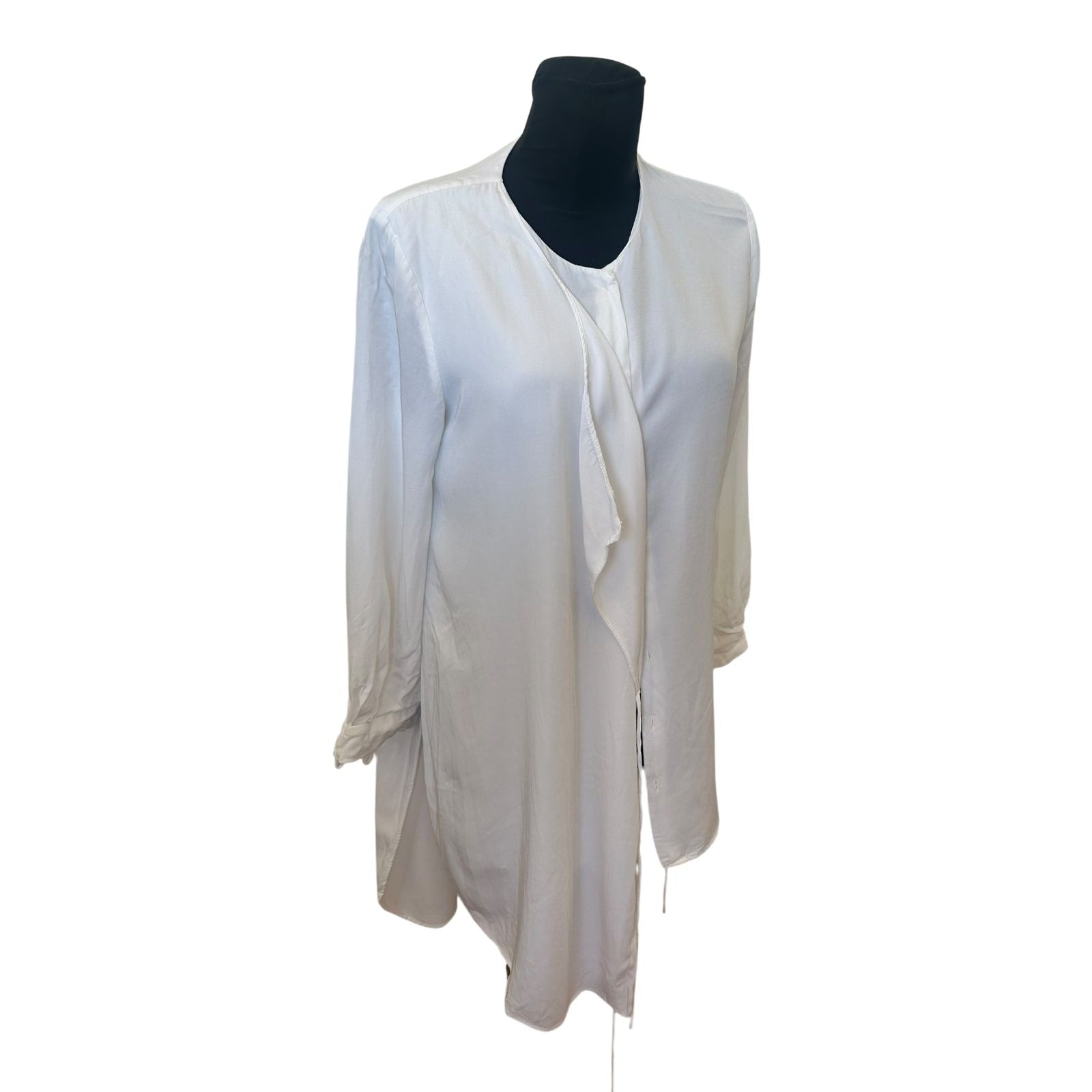 Mango Bluse Damen Wickelbluse Gr L Weiß Sommer Viskose Lyocell Elegant