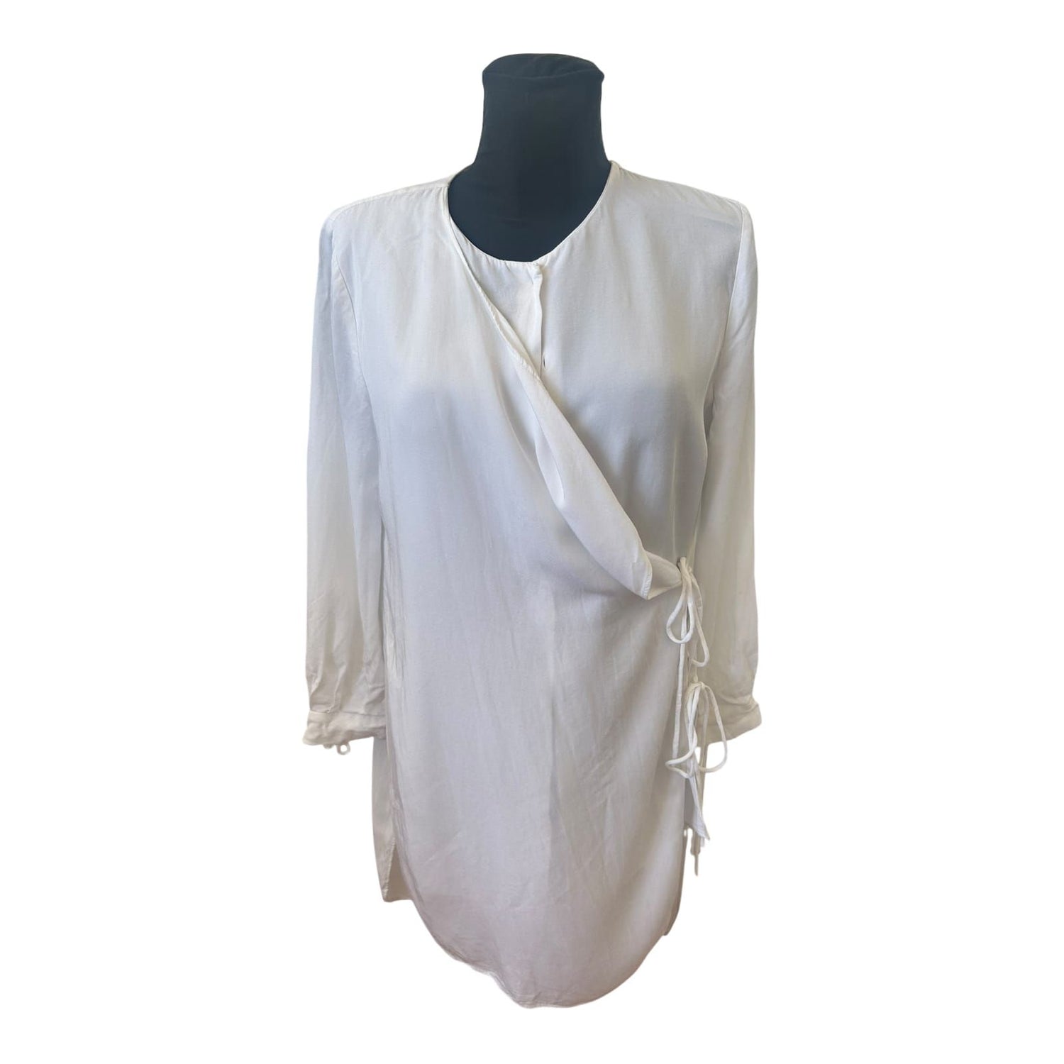 Mango Bluse Damen Wickelbluse Gr L Weiß Sommer Viskose Lyocell Elegant