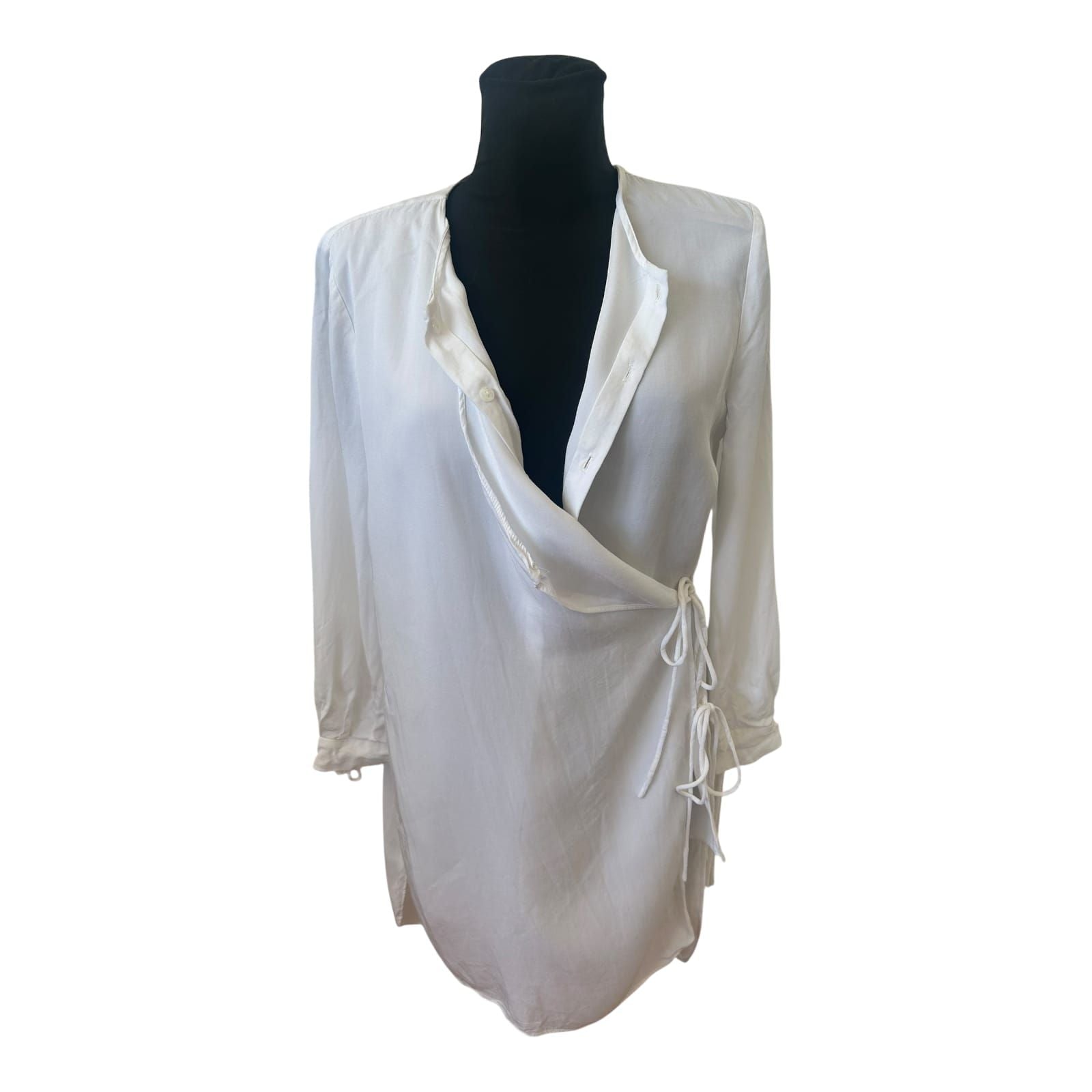 Mango Bluse Damen Wickelbluse Gr L Weiß Sommer Viskose Lyocell Elegant
