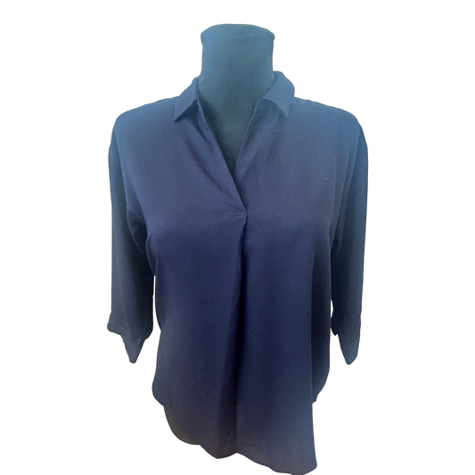 Uniqlo Bluse Damen Gr M Dunkelblau Schlupfbluse 3/4 Arm Elegant Vsikose