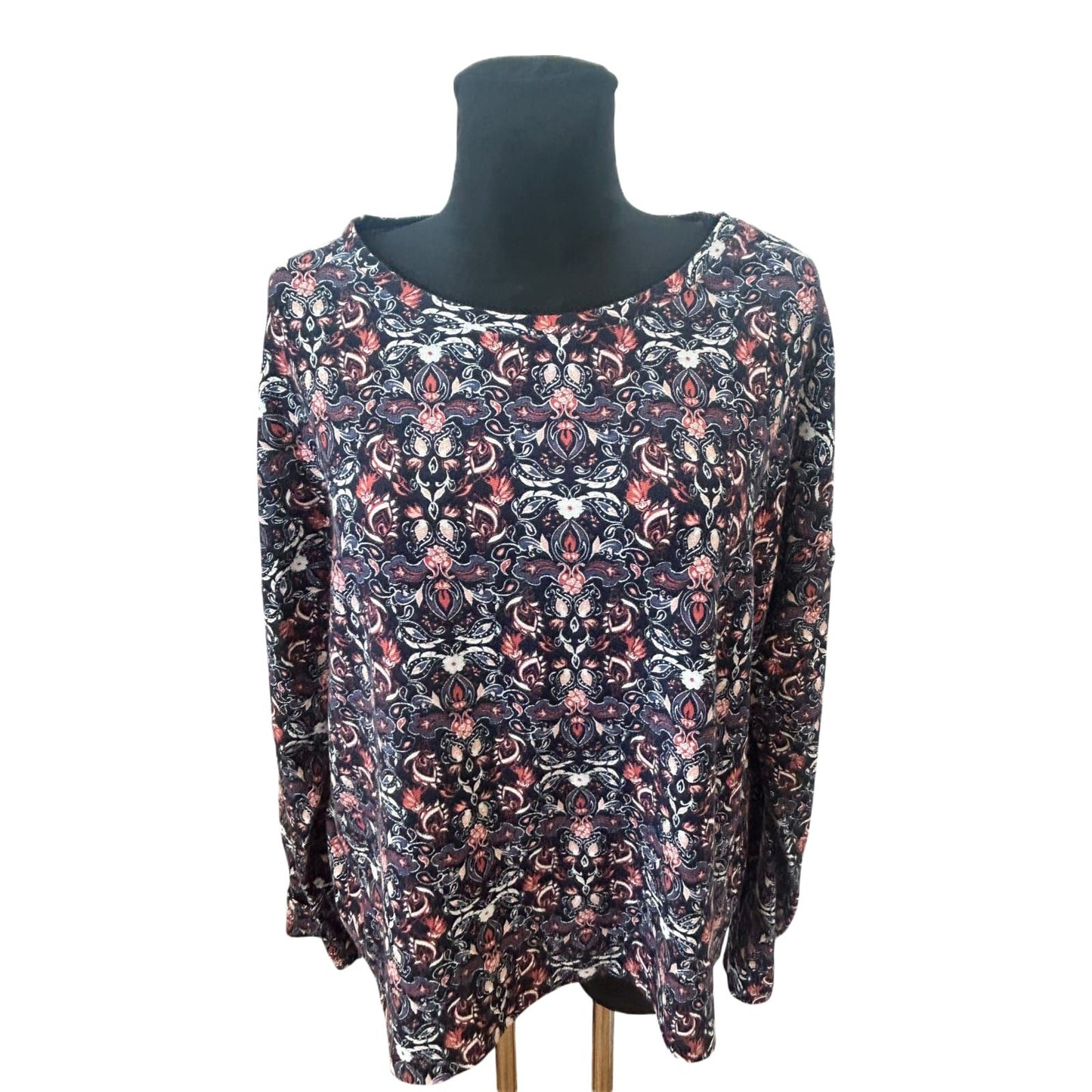 GINA Shirt Damen Gr 46 Langarm Muster Baumwolle Modal Elastisch