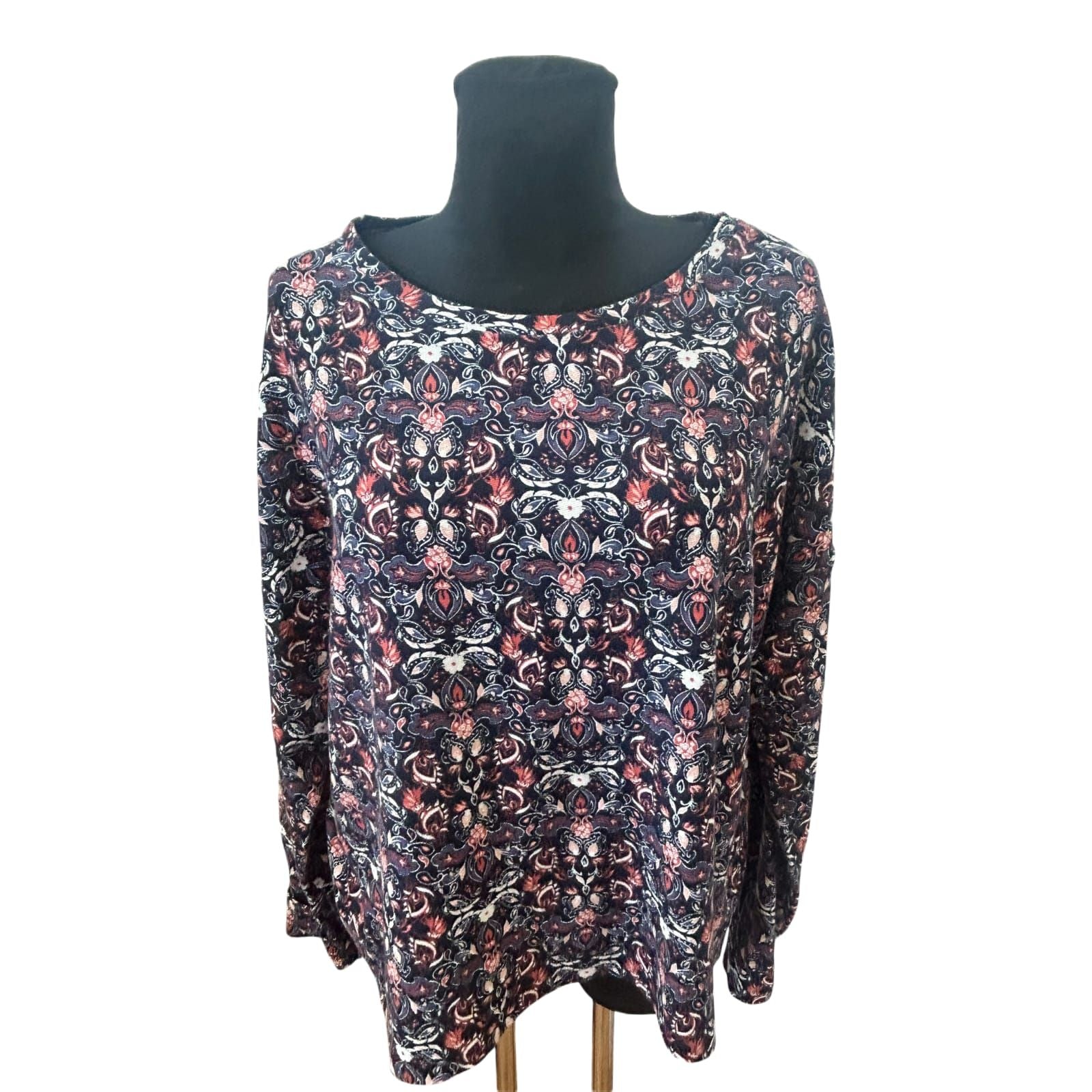GINA Shirt Damen Gr 46 Langarm Muster Baumwolle Modal Elastisch