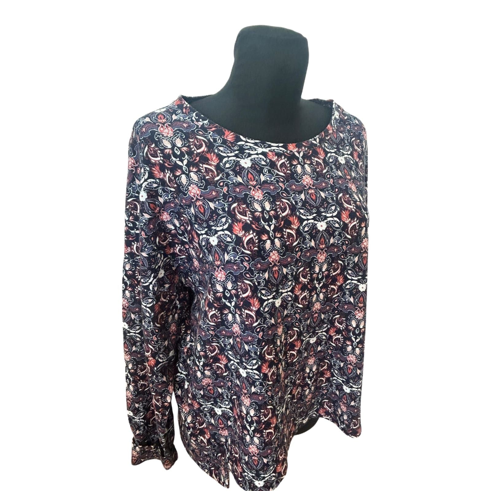 GINA Shirt Damen Gr 46 Langarm Muster Baumwolle Modal Elastisch