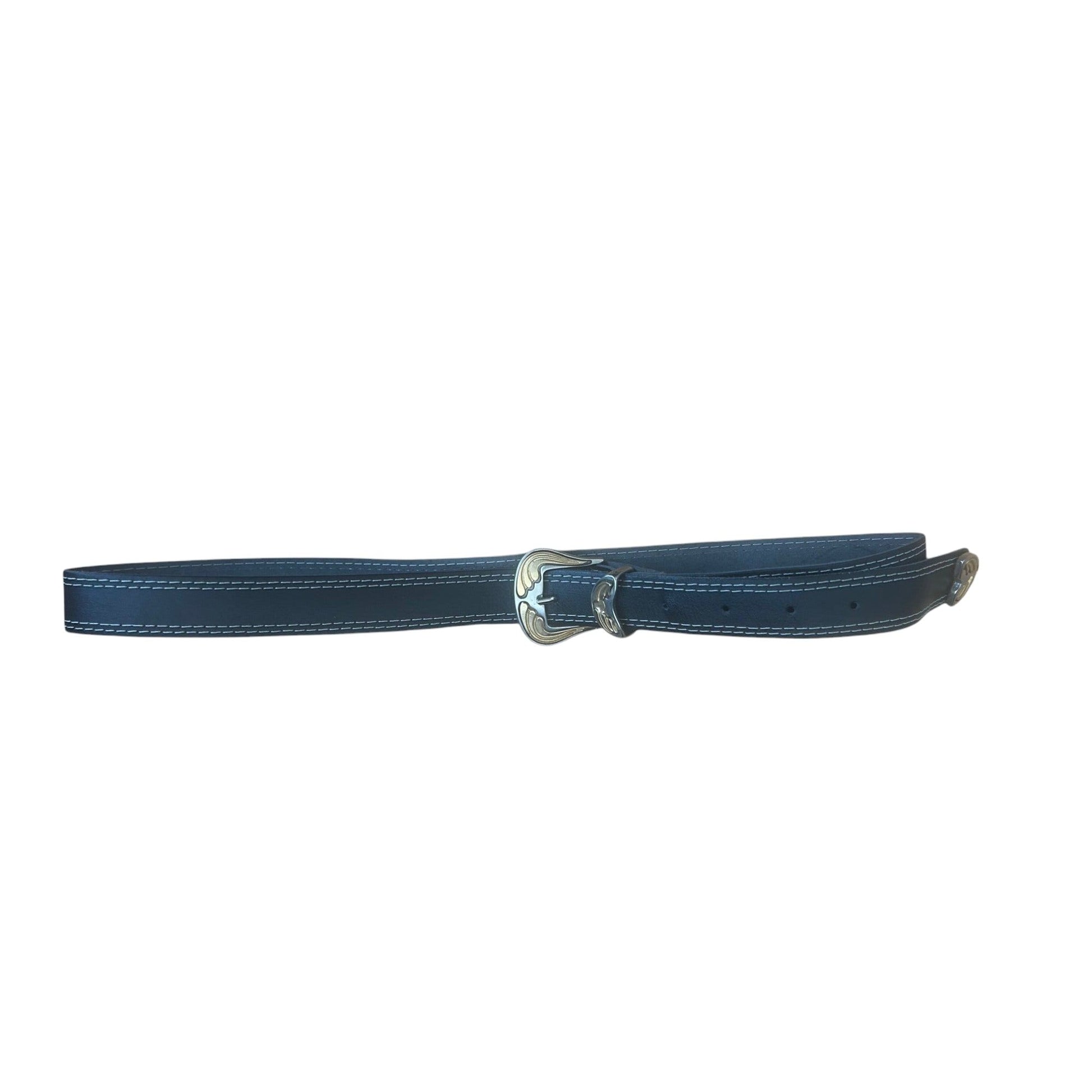 Western Ledergürtel 90 cm Schwarz Ziernaht Silber Schnalle Leder Elegant Gürtel