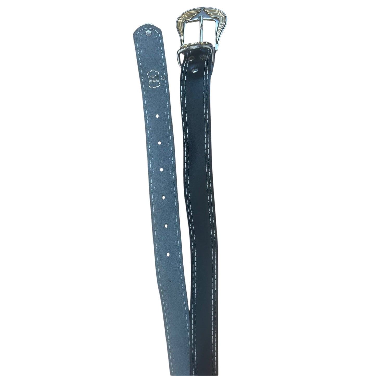 Western Ledergürtel 90 cm Schwarz Ziernaht Silber Schnalle Leder Elegant Gürtel