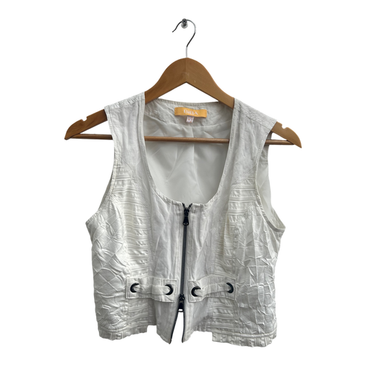 Biba Weste Damen Gr 34 Weiß Kurz Reißverschluss Elegant Sommer Stilvoll