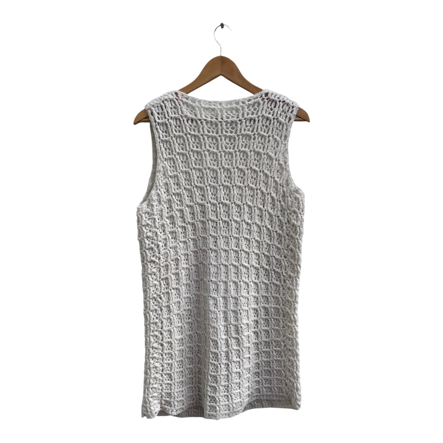 Strickweste Damen Gr XL Creme Wolle Lang Warm Perlmuttknöpfe Vintage Elegant