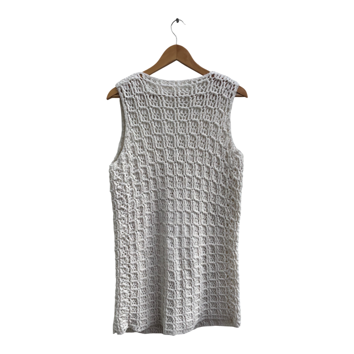 Strickweste Damen Gr XL Creme Wolle Lang Warm Perlmuttknöpfe Vintage Elegant