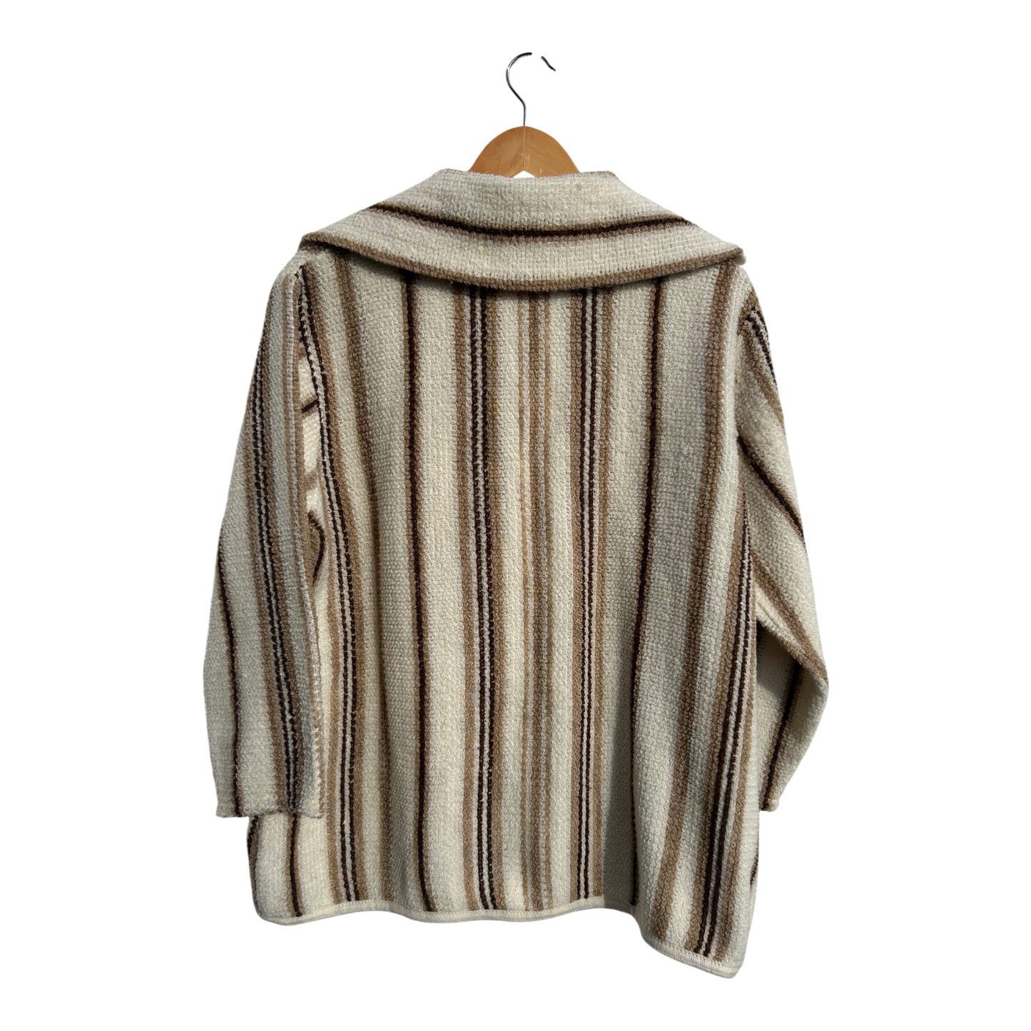 Damen Jacke Gr 46 Beige Braun Gestreift Wollmix Kuschelig Weich Vintage