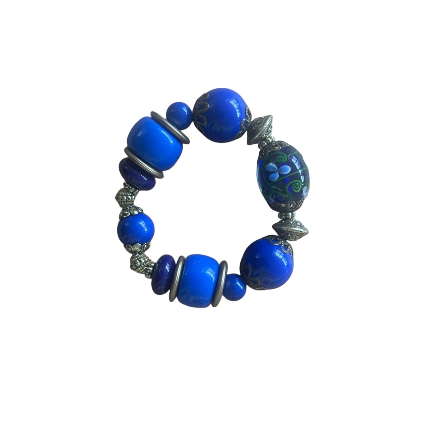 Wunderschönes Glasperlen Armband in Blau Elastisch Einzigartig