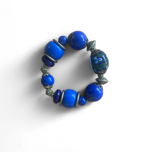 Wunderschönes Glasperlen Armband in Blau Elastisch Einzigartig