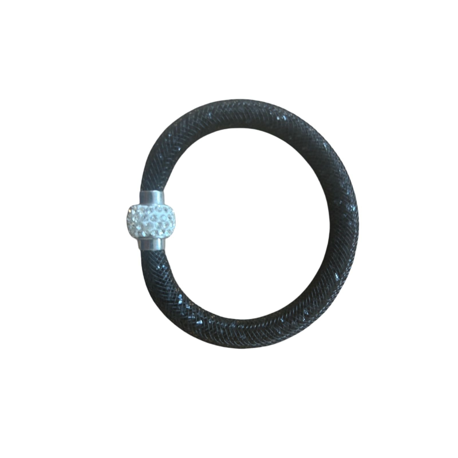 Damen Armband Schwarz mit Magnetverschluss Glitzer Look