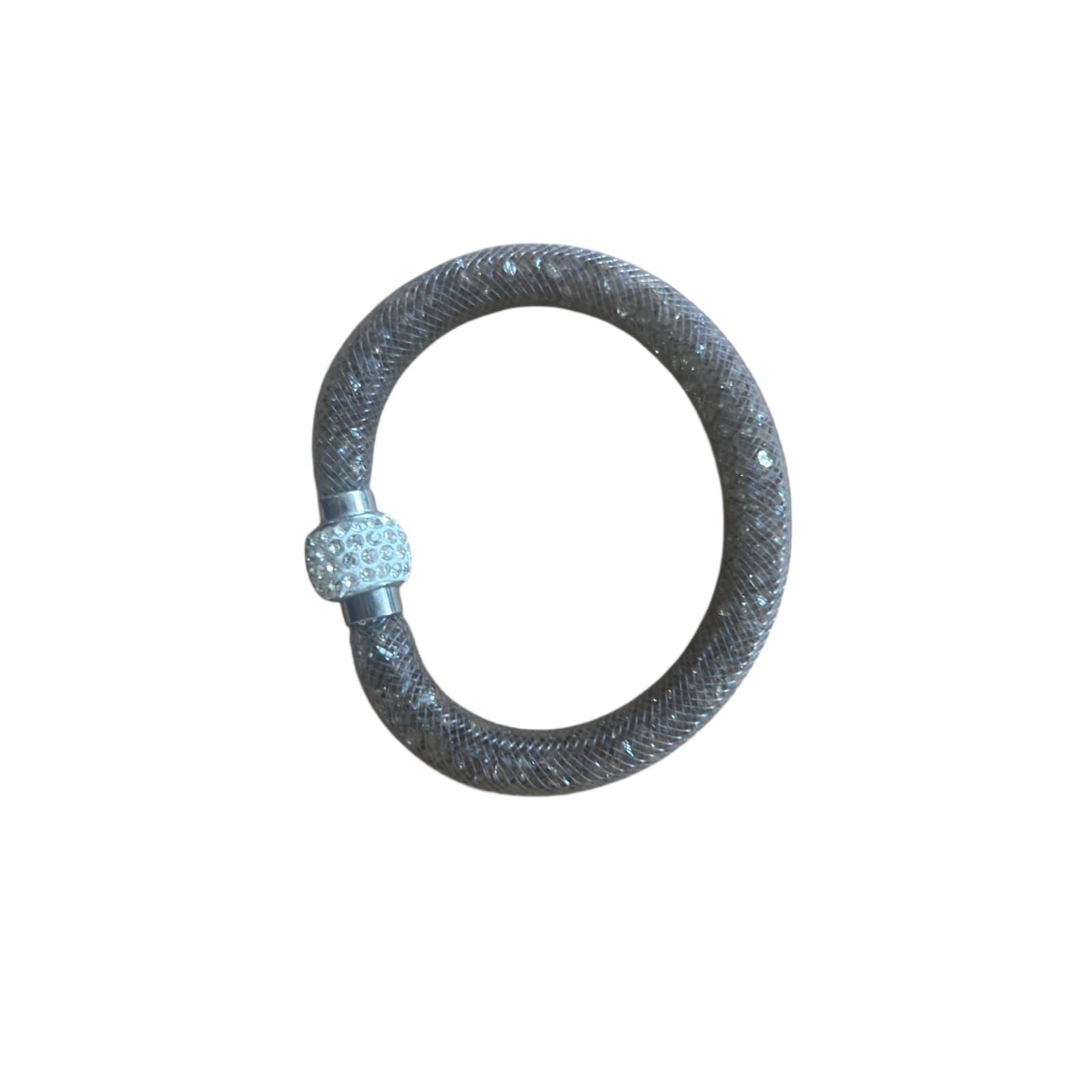 Damen Armband Silber mit Magnetverschluss Glitzer Look