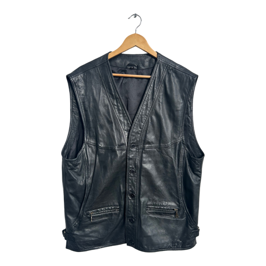Herren Lederweste Schwarz Gr 56 Echtleder Weich Futter Poly Klassisch Vintage