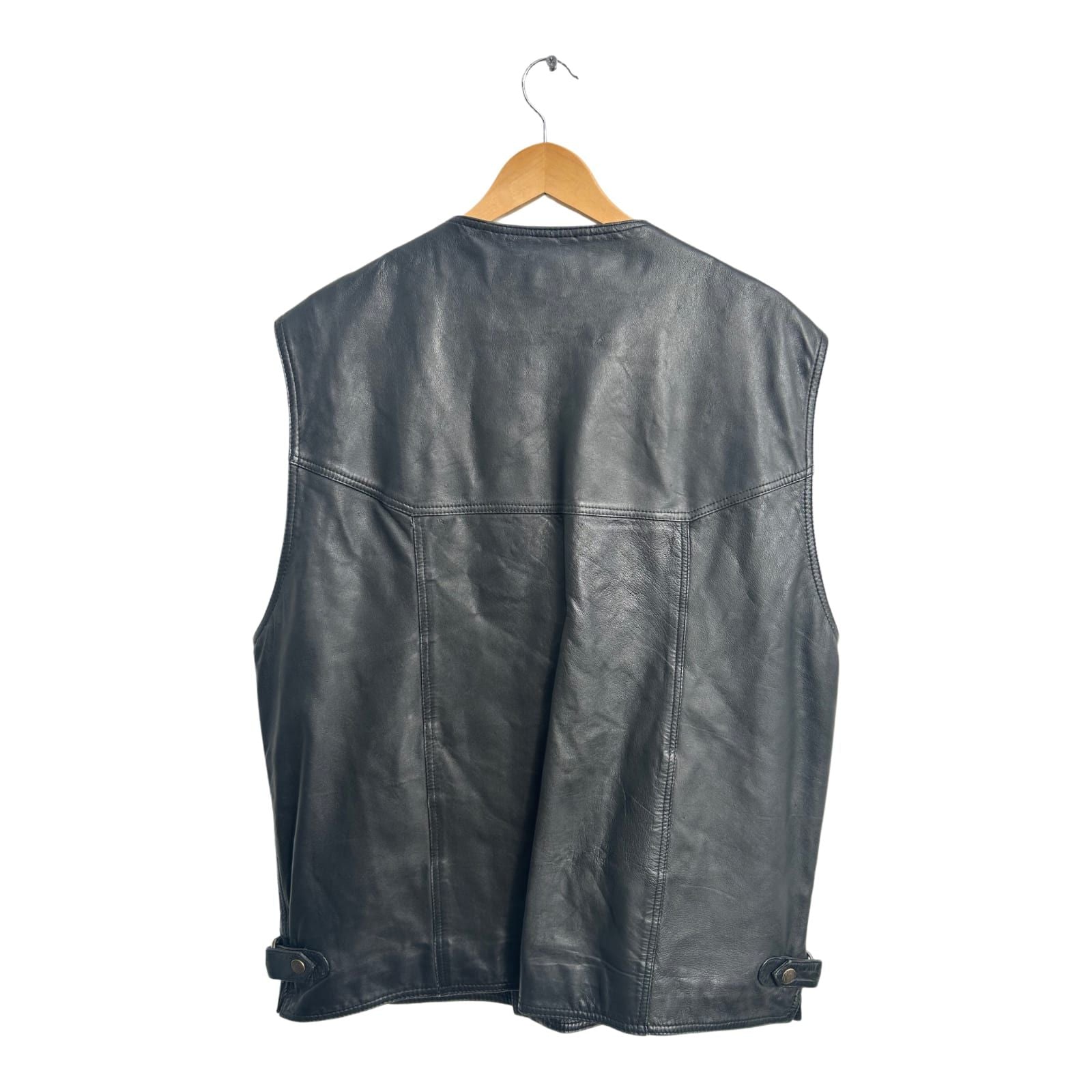 Herren Lederweste Schwarz Gr 56 Echtleder Weich Futter Poly Klassisch Vintage