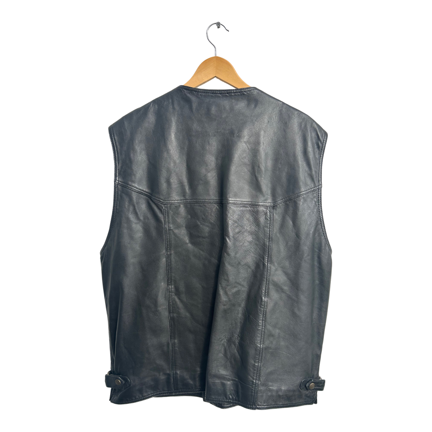 Herren Lederweste Schwarz Gr 56 Echtleder Weich Futter Poly Klassisch Vintage