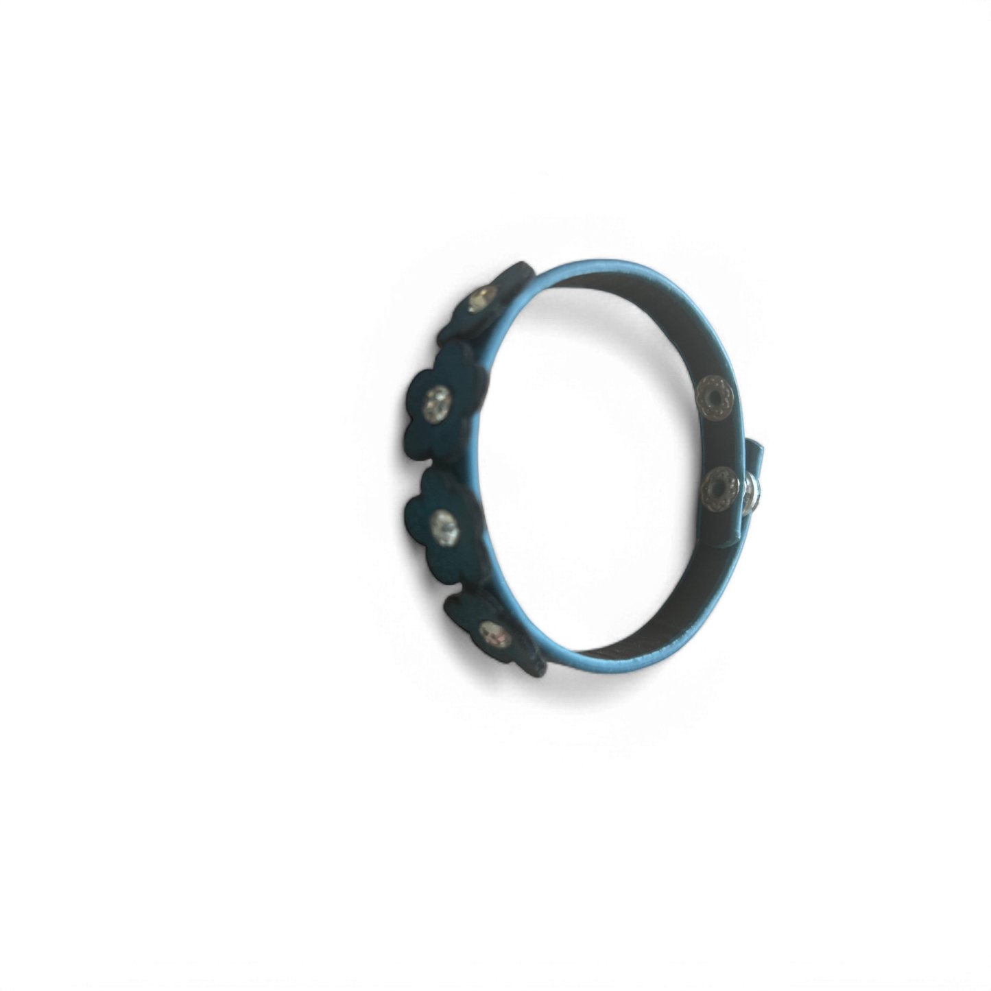 Blaues Blumen Armband mit Strass Verstellbar Leder Elegant