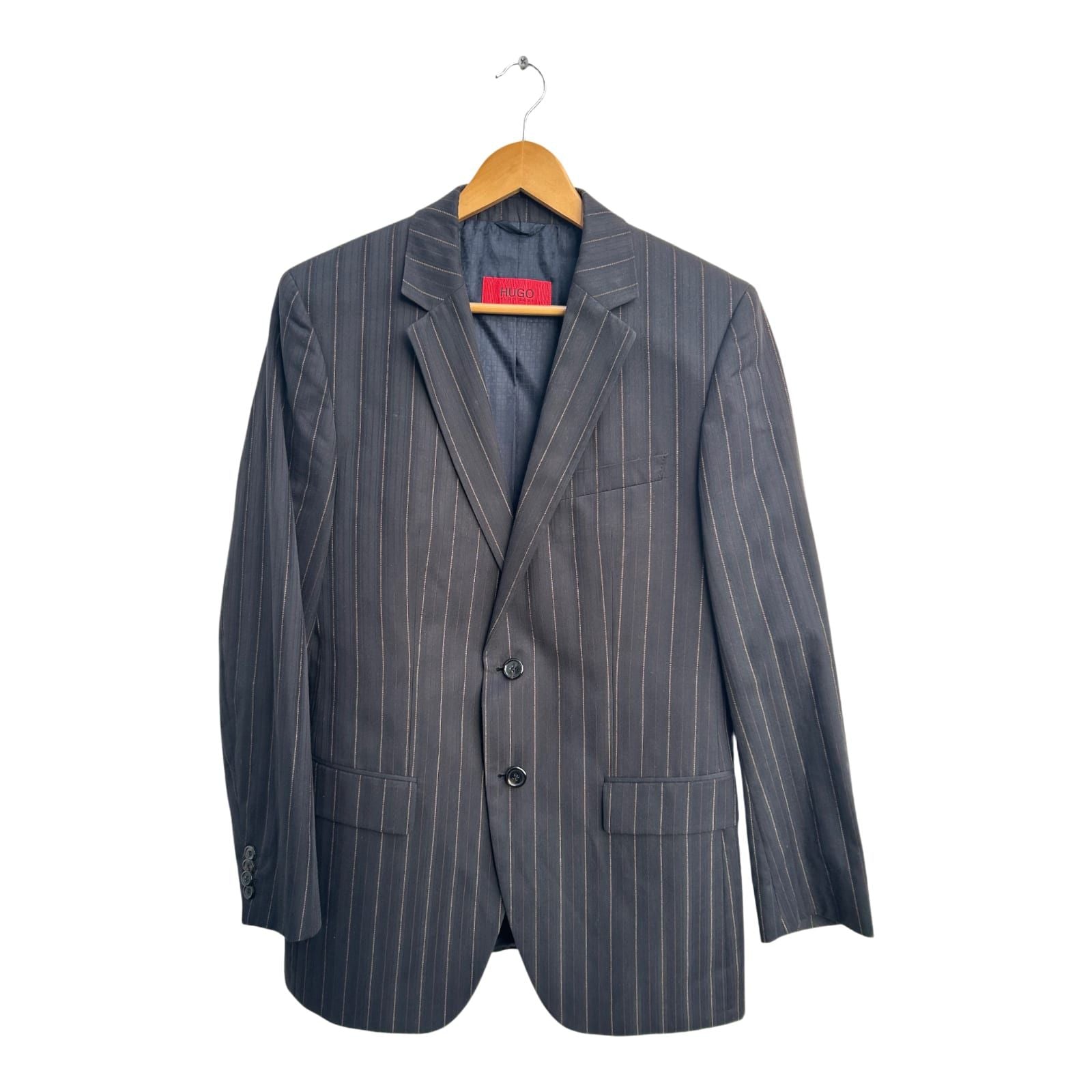Hugo Boss Sakko Herren Gr 48 Dunkelgrau Nadelstreifen Baumwolle Elegant Business