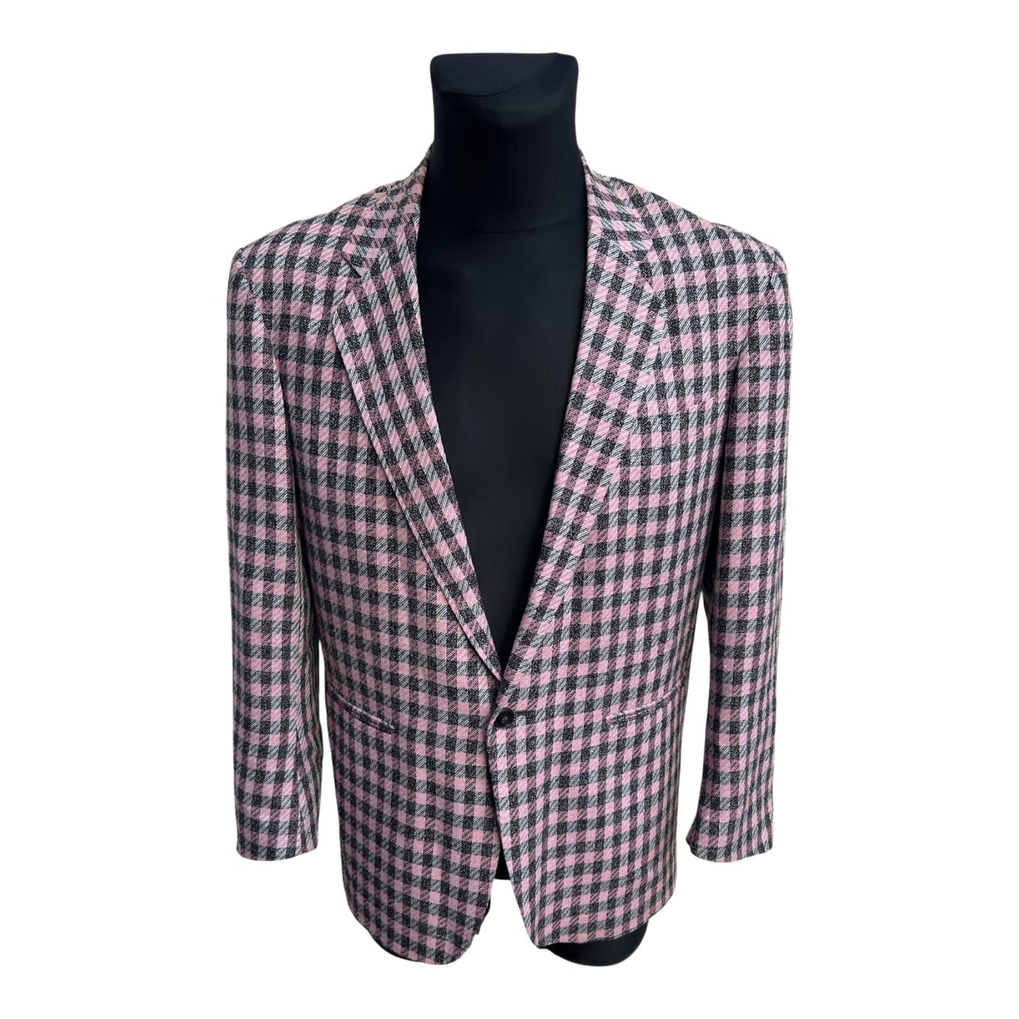 Chil Out by Four Forty Sakko Herren Gr 52 Rosa Grau Karo Wollmischung Vintage Elegant