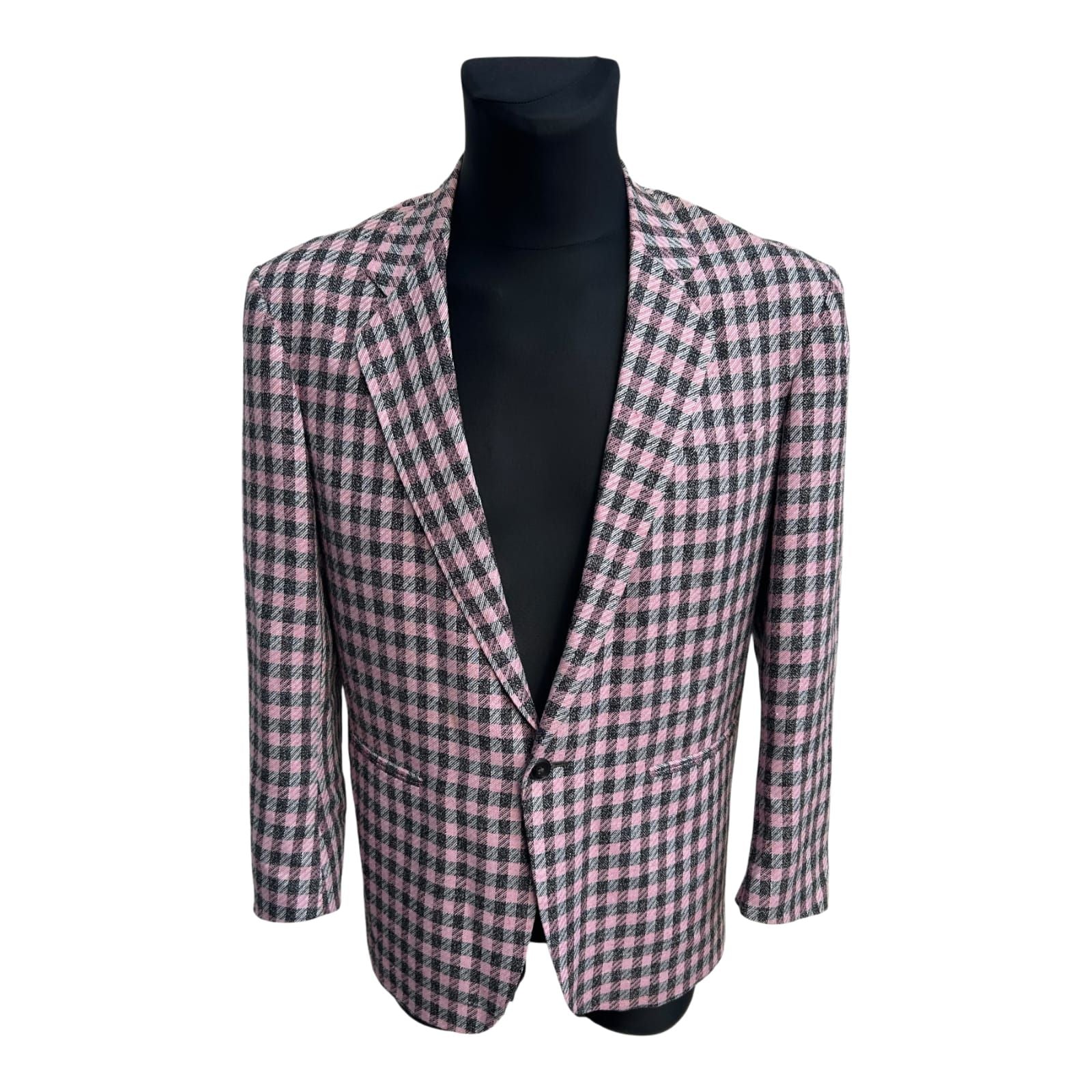 Chil Out by Four Forty Sakko Herren Gr 52 Rosa Grau Karo Wollmischung Vintage Elegant