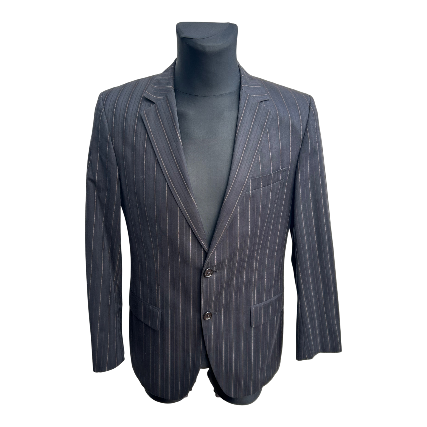 Hugo Boss Sakko Herren Gr 48 Dunkelgrau Nadelstreifen Baumwolle Elegant Business