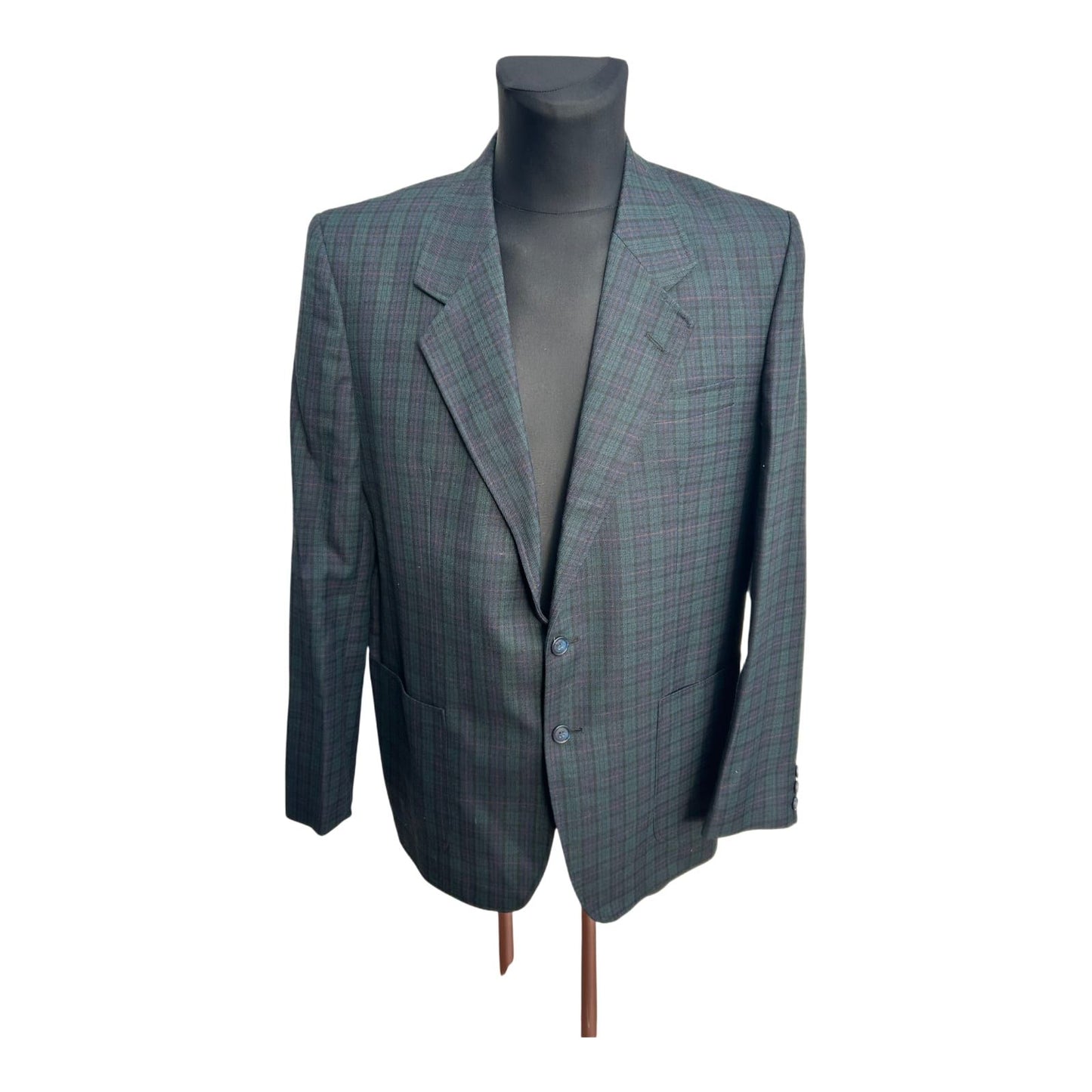Alhos Sakko Herren Gr 54 Dunkelgrün Dunkelblau Karo Wollstoff Elegant Vintage Classic