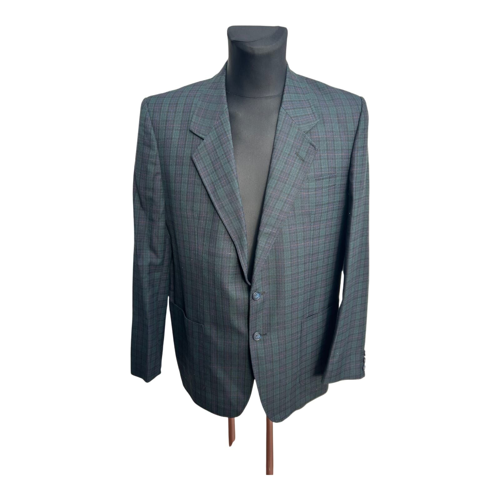 Alhos Sakko Herren Gr 54 Dunkelgrün Dunkelblau Karo Wollstoff Elegant Vintage Classic