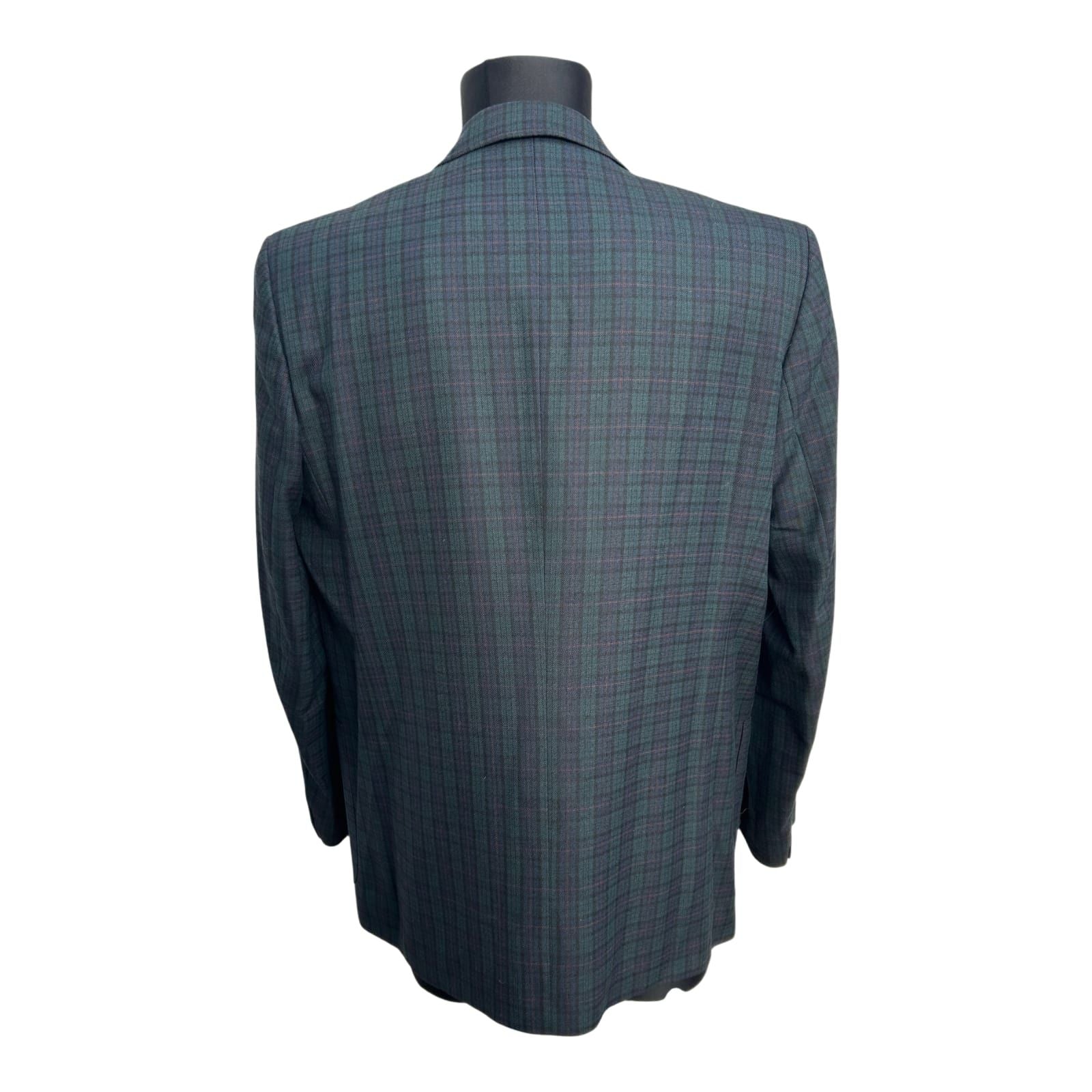Alhos Sakko Herren Gr 54 Dunkelgrün Dunkelblau Karo Wollstoff Elegant Vintage Classic